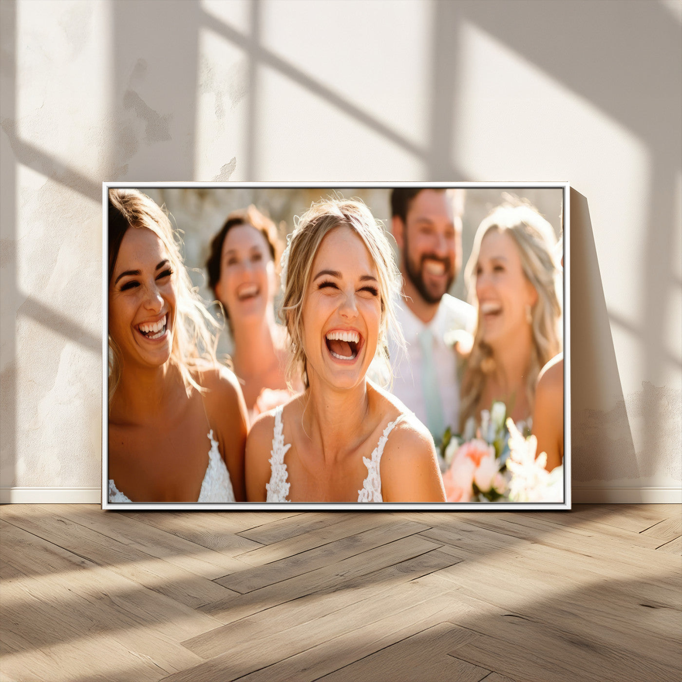 MGV-FC-36X24 - Joyful Wedding Wall Art – Laughing Bride and Bridesmaids Canvas Print, Romantic Celebration Photography Decor for Bedroom, Living Room, or Wedding Gift