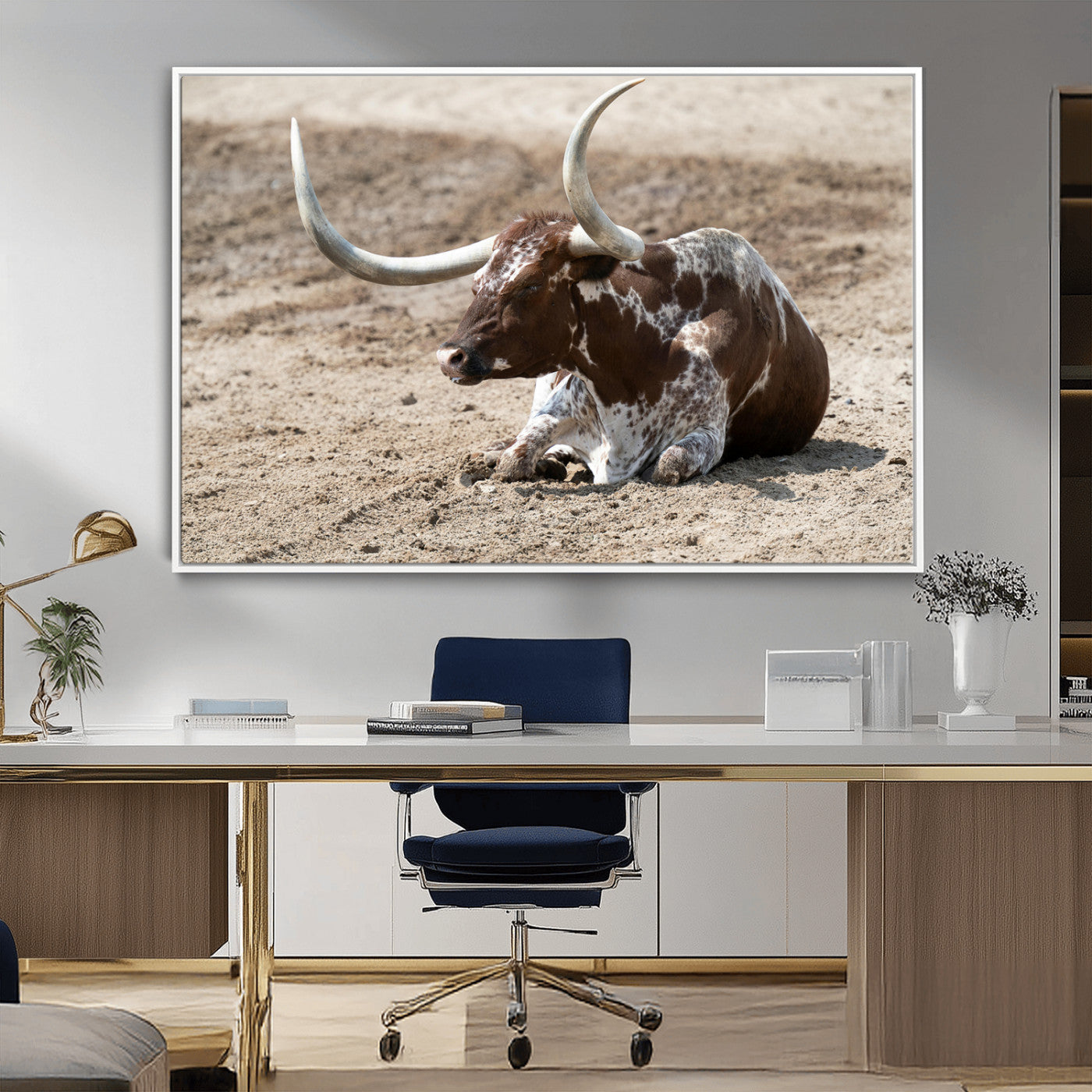 Texas Longhorn Wall Art Canvas Print, Framed Country Living Art Picture Print, Farmhouse Aesthetic Perfect Western Rustic Decor Artwork