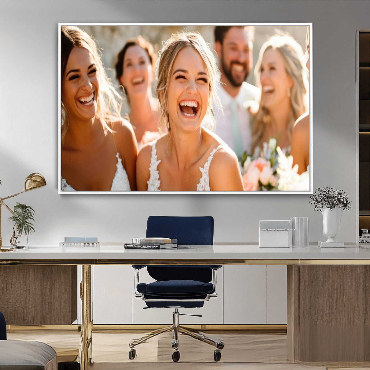 MGV-FC-36X24 - Joyful Wedding Wall Art – Laughing Bride and Bridesmaids Canvas Print, Romantic Celebration Photography Decor for Bedroom, Living Room, or Wedding Gift