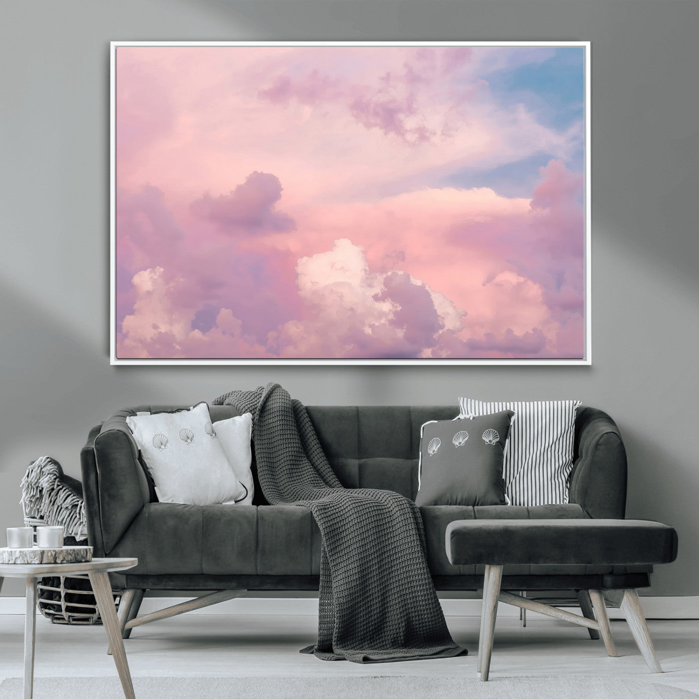 Soft pastel-colored clouds in shades of pink, purple, and blue, creating a dreamy and serene sky perfect for a calming decor touch.
