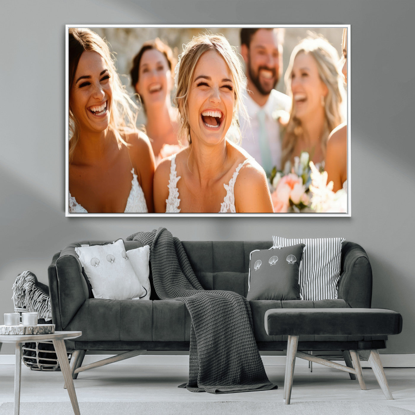 MGV-FC-36X24 - Joyful Wedding Wall Art – Laughing Bride and Bridesmaids Canvas Print, Romantic Celebration Photography Decor for Bedroom, Living Room, or Wedding Gift