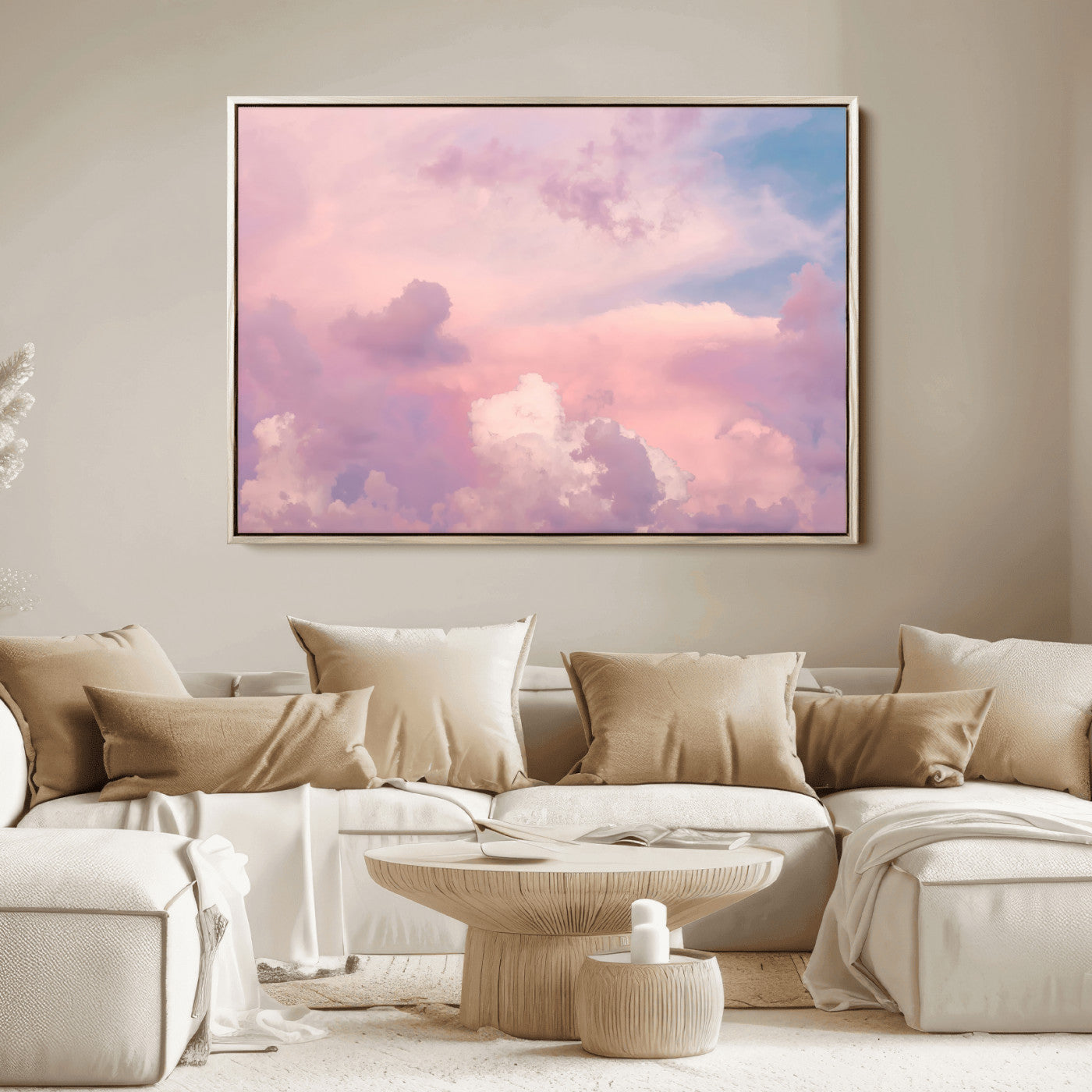 Soft pastel-colored clouds in shades of pink, purple, and blue, creating a dreamy and serene sky perfect for a calming decor touch.