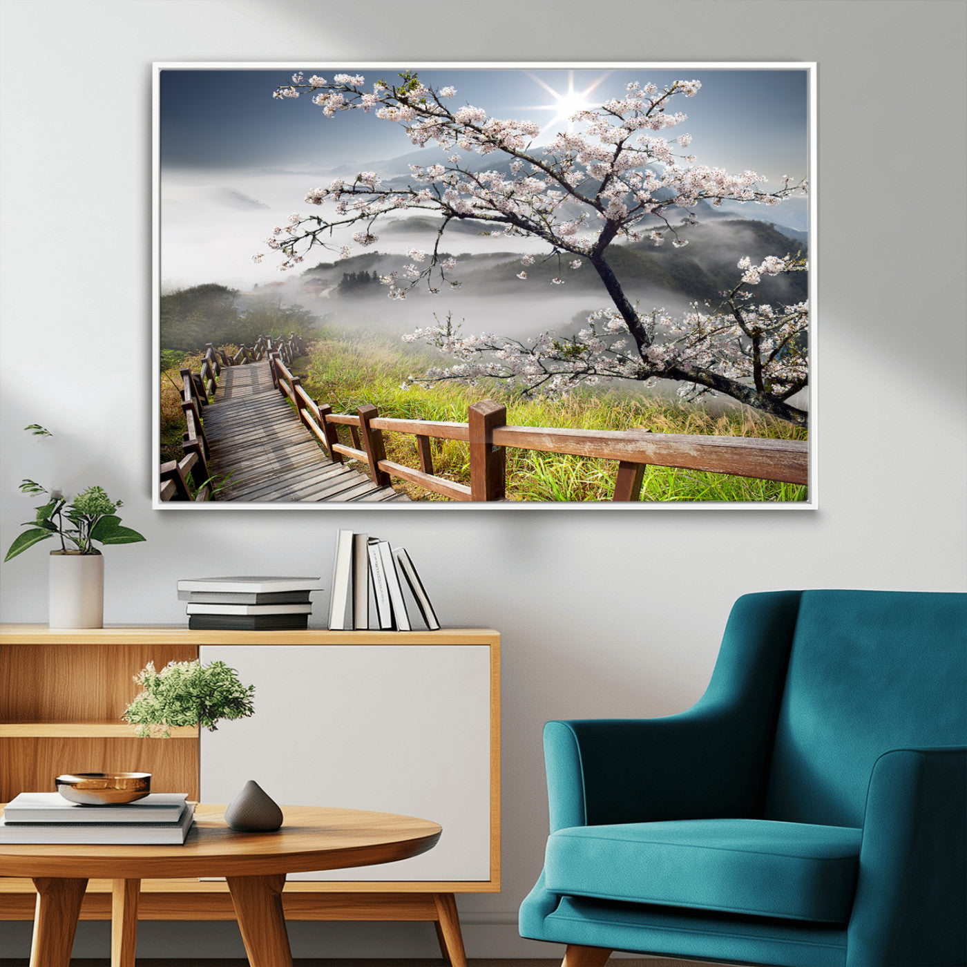 Sakura Cherry Blossom Pathway Canvas Wall Art – Tranquil Walk Through Blossoming Nature – Ready to Hang