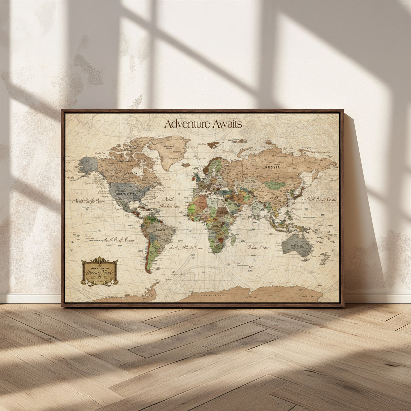 Custom Push Pin World Map Wall Canvas Print – Personalized Travel Tracker with Pins – Framed Custom Quotie Canvas for Home Office Decor
