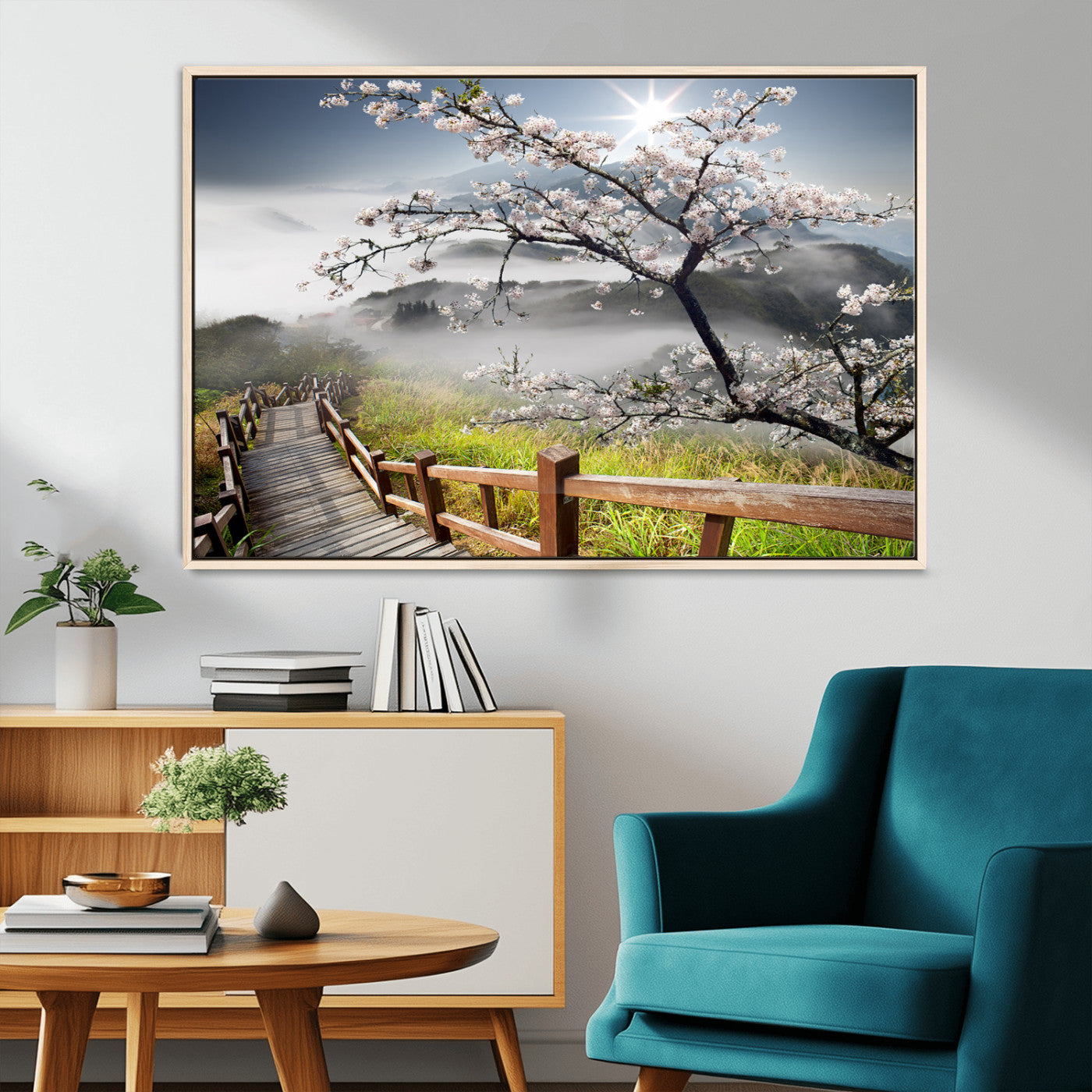 Sakura Cherry Blossom Pathway Canvas Wall Art – Tranquil Walk Through Blossoming Nature – Ready to Hang