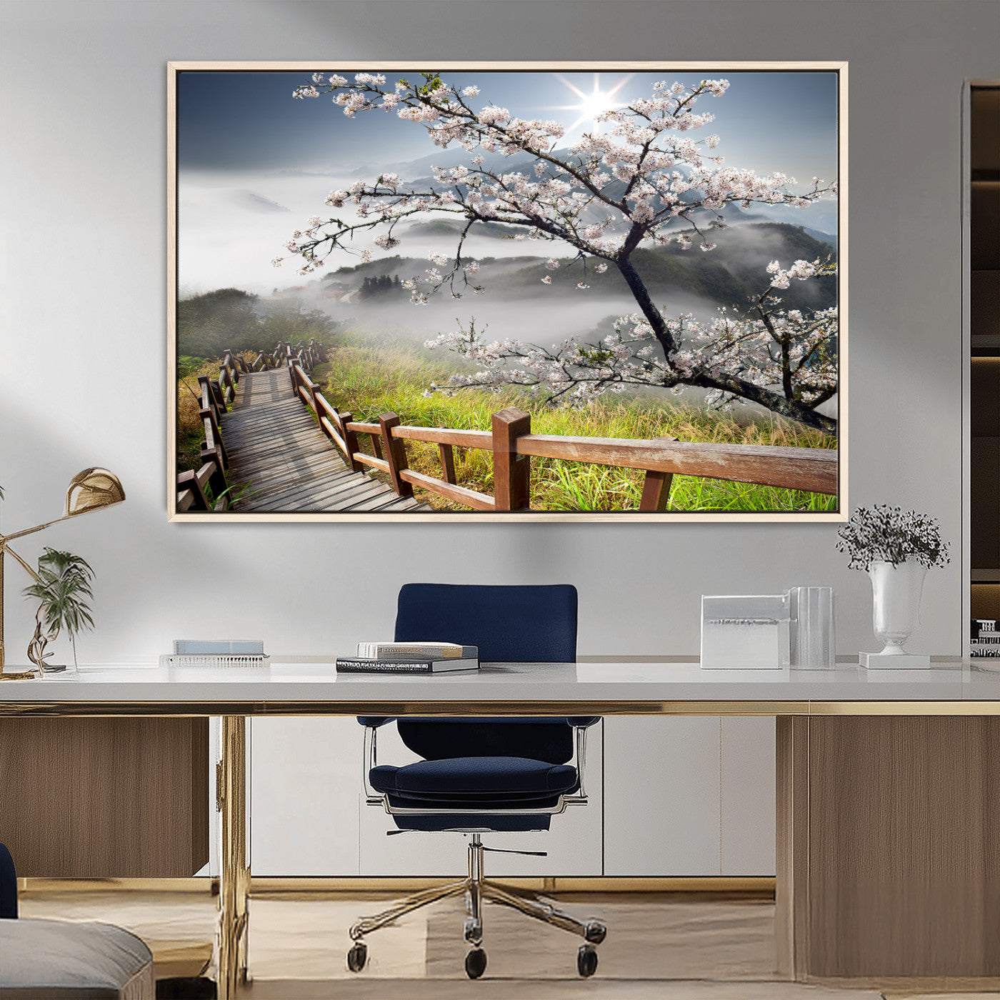 Sakura Cherry Blossom Pathway Canvas Wall Art – Tranquil Walk Through Blossoming Nature – Ready to Hang