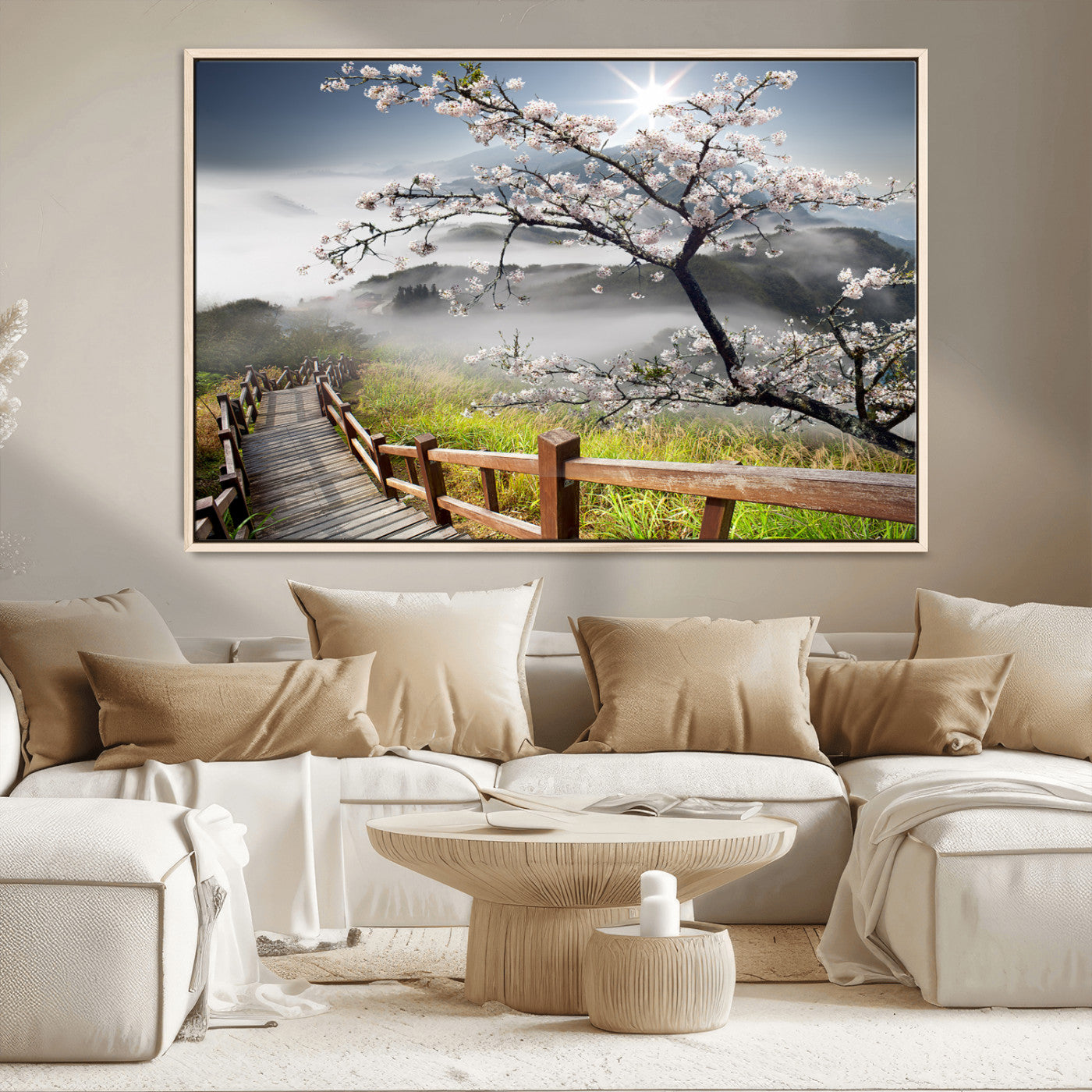 Sakura Cherry Blossom Pathway Canvas Wall Art – Tranquil Walk Through Blossoming Nature – Ready to Hang