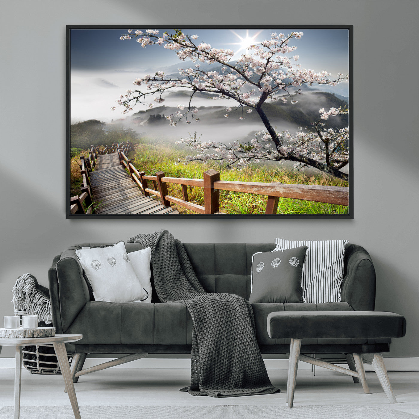 Sakura Cherry Blossom Pathway Canvas Wall Art – Tranquil Walk Through Blossoming Nature – Ready to Hang