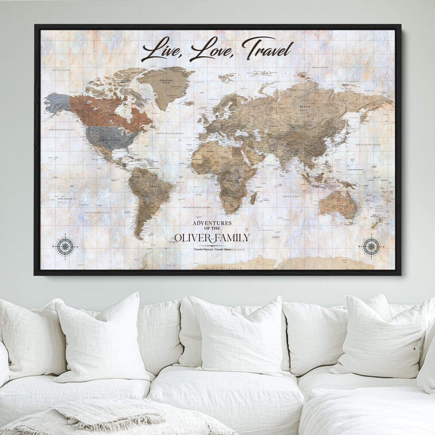 76256172-MGV-FC-36X24_Black-Custom Push Pin World Map Wall Canvas Print – Personalized Travel Tracker with Pins – Framed Large Multi-Size Canvas for Home Office Decor - H20