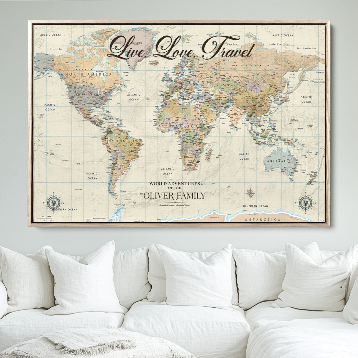 49563244-MGV-CV-36X24-Custom Push Pin World Map Wall Canvas Print – Personalized Travel Tracker with Pins – Framed Large Multi-Size Canvas for Home Office Decor