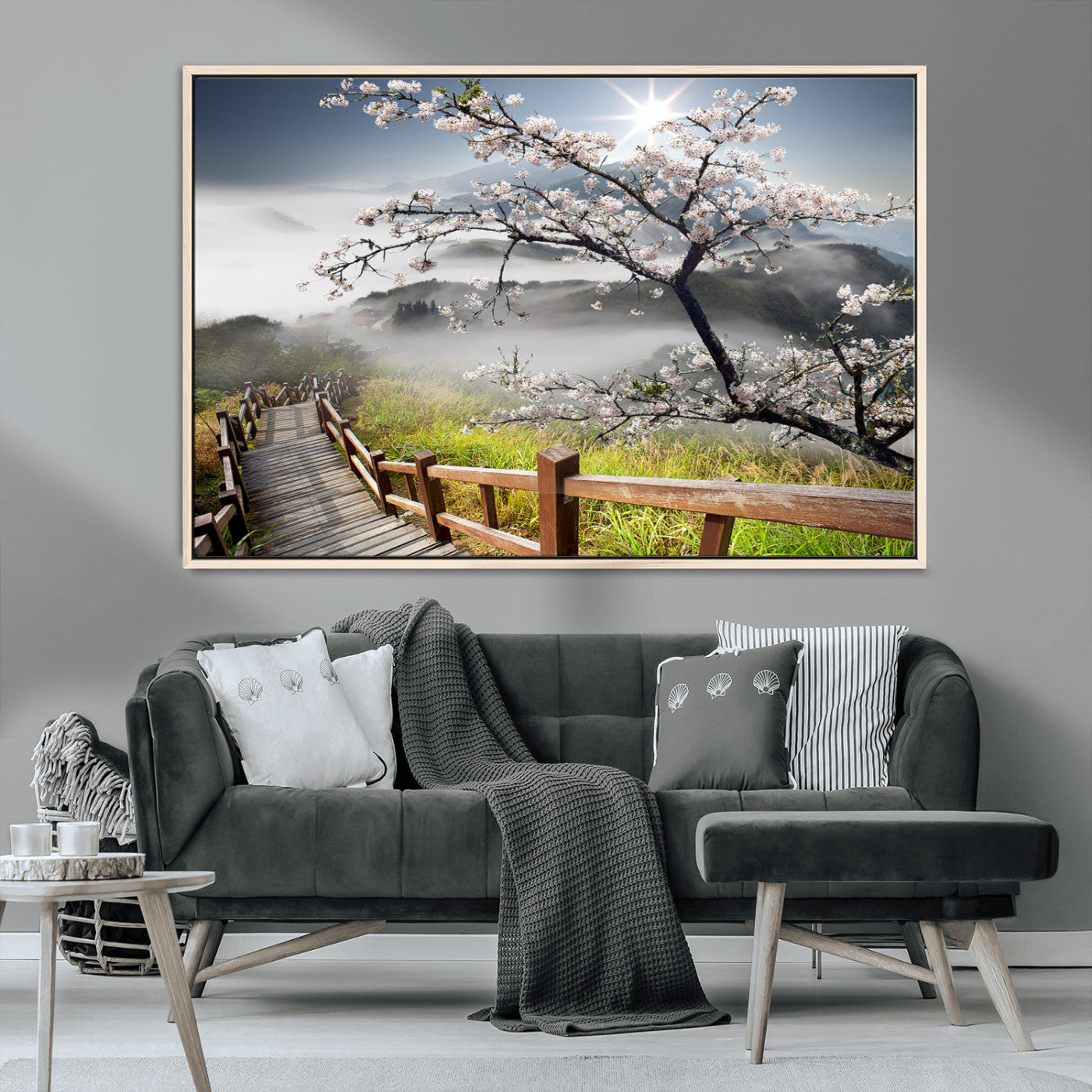 Sakura Cherry Blossom Pathway Canvas Wall Art – Tranquil Walk Through Blossoming Nature – Ready to Hang