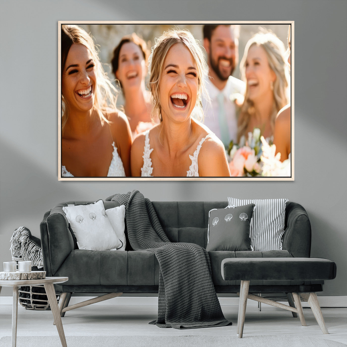 MGV-FC-36X24 - Joyful Wedding Wall Art – Laughing Bride and Bridesmaids Canvas Print, Romantic Celebration Photography Decor for Bedroom, Living Room, or Wedding Gift