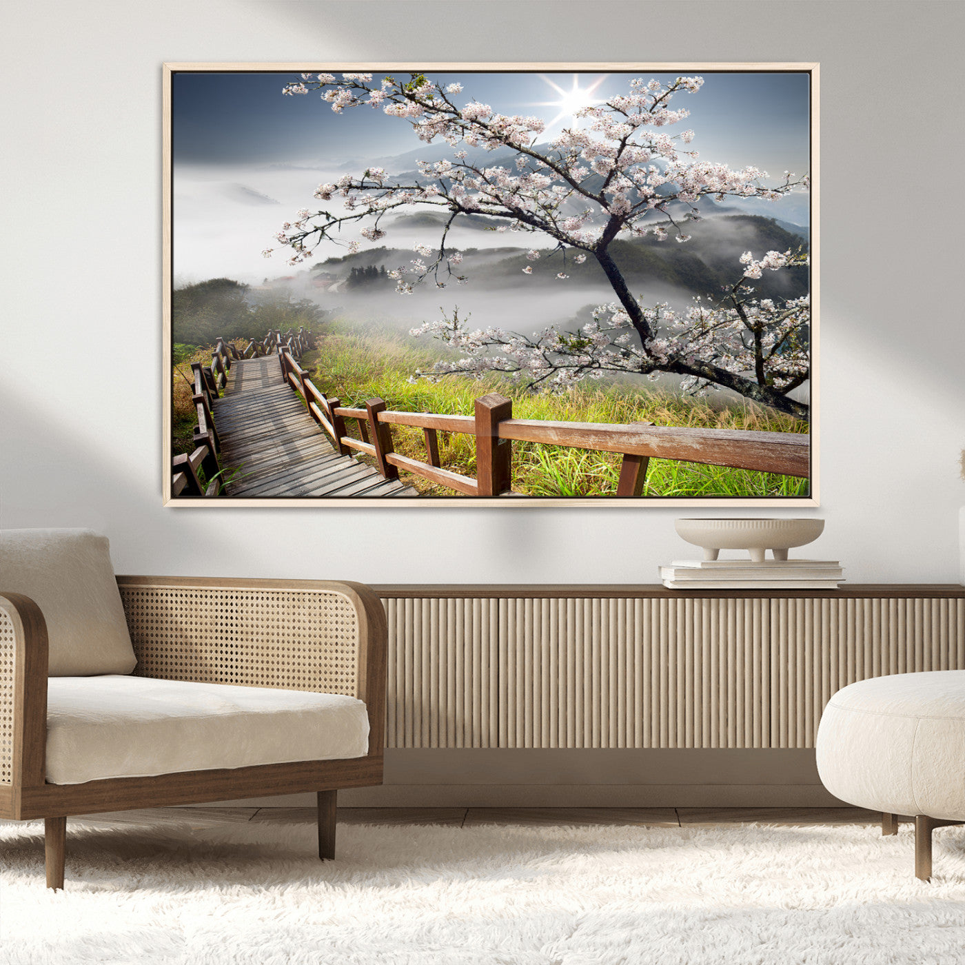 Sakura Cherry Blossom Pathway Canvas Wall Art – Tranquil Walk Through Blossoming Nature – Ready to Hang