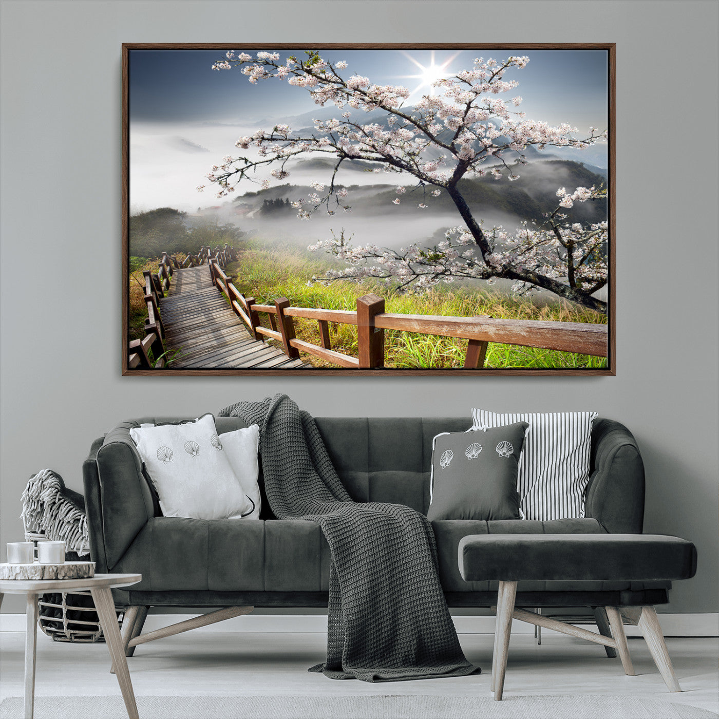 Sakura Cherry Blossom Pathway Canvas Wall Art – Tranquil Walk Through Blossoming Nature – Ready to Hang