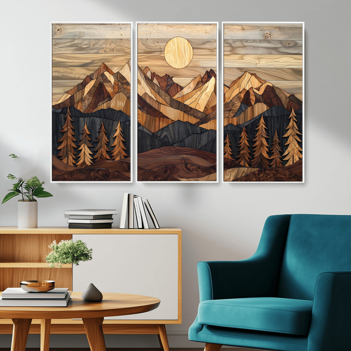 Mountain Landscape Wall Art Print - Sunset Hills Canvas Print, featuring an abstract nature scene with earthy tones and misty peaks, perfect for boho and modern decor.