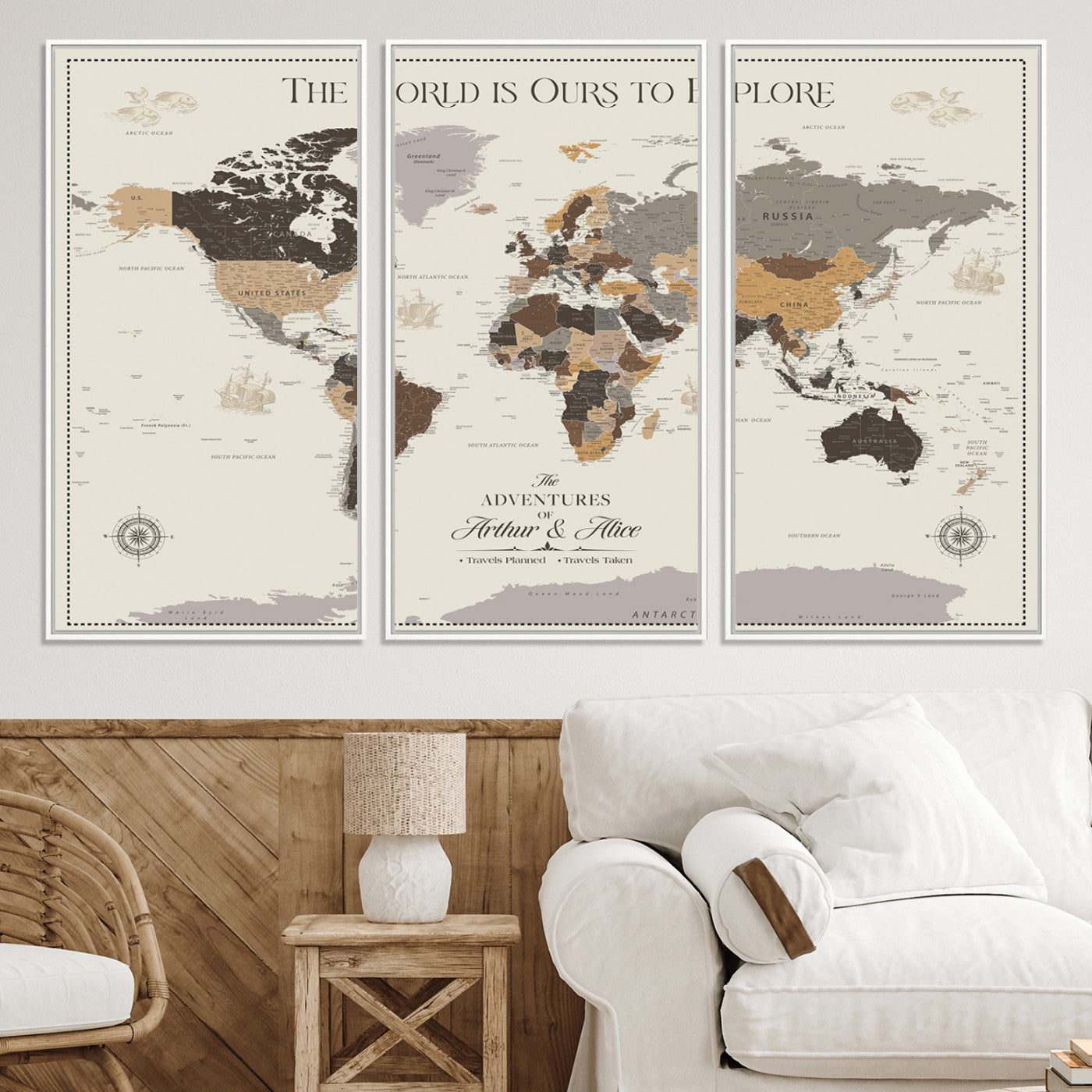 80998319-MGV-CV-36X24-Personalize World Map Push Pin Wall Canvas Print – Personalized Travel Tracker with Pins – Framed Large Multi-Size Canvas for Home Office Decor