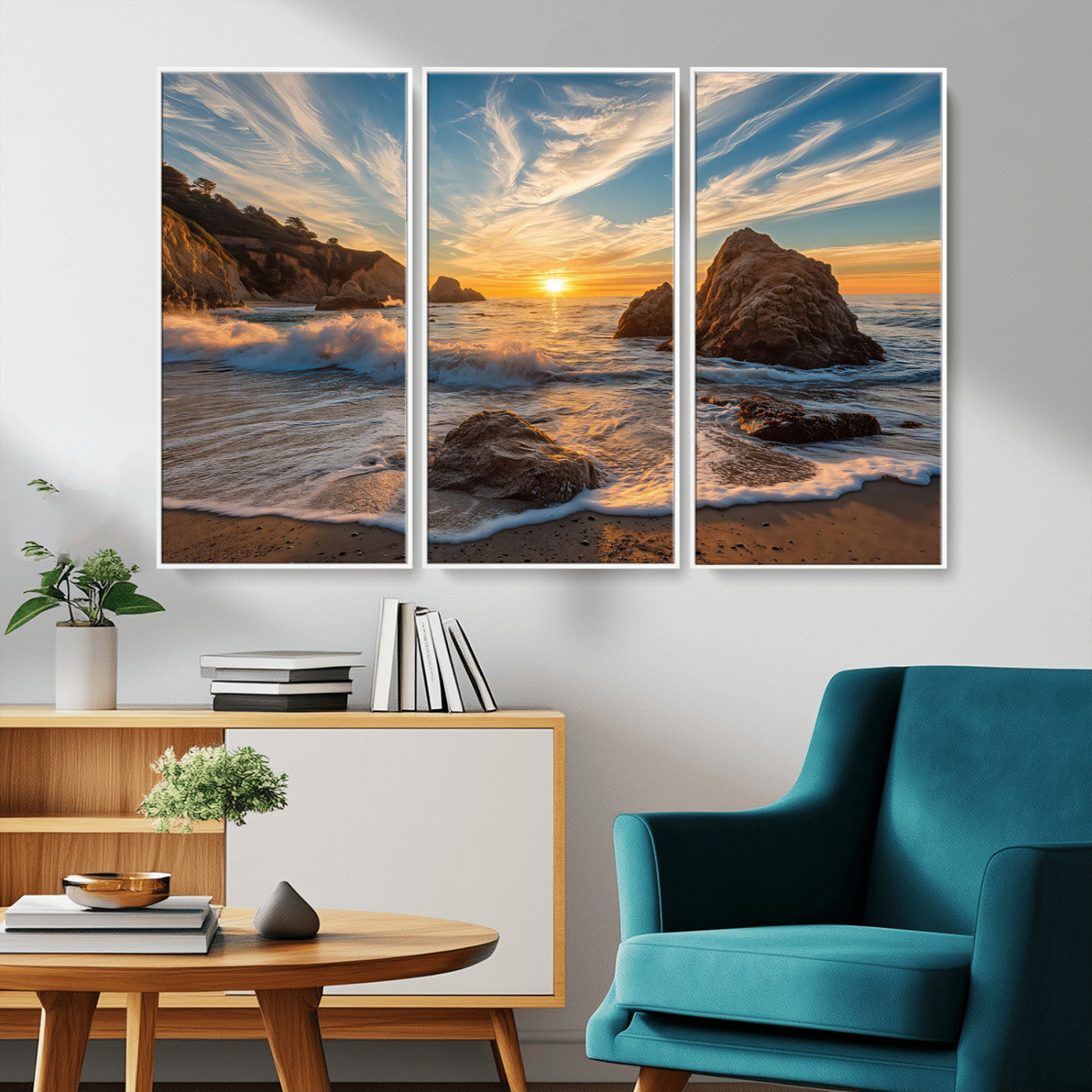 Rocky Ocean Sunset Wall Art Print, Seaside Canvas Wall Art, Dramatic Seascape Canvas Print for Coastal Modern Decor, Ocean Sunset Art Printing