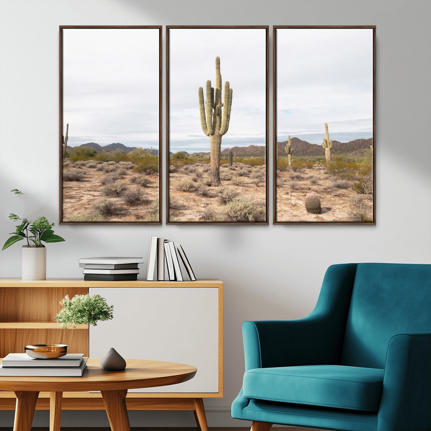 Canvas of a saguaro cactus in an earthy Sonoran desert landscape, ideal for Southwestern Boho or desert minimalism inspired home decor. 2/2