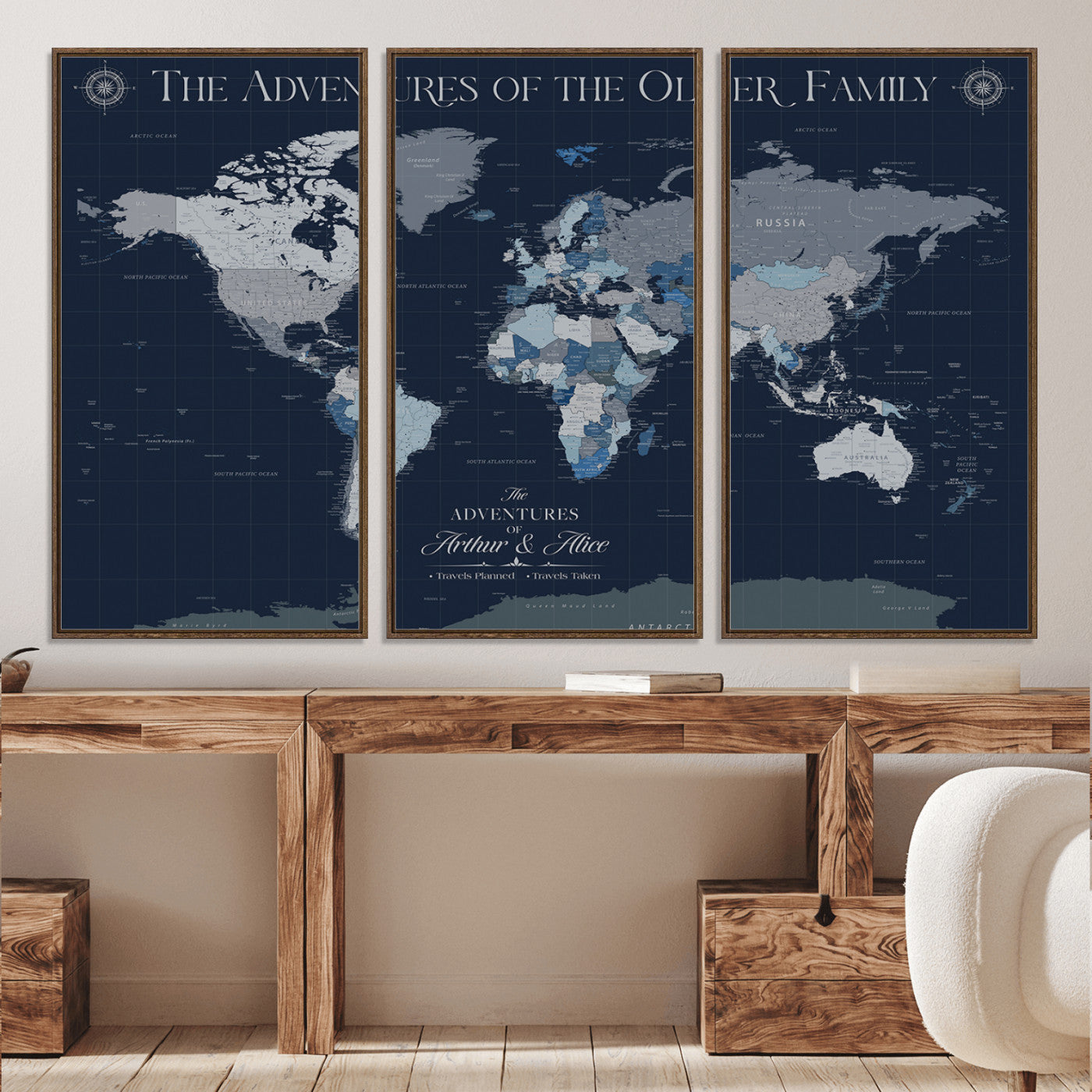 11352707-MGV-CV-36X24-Custom Push Pin World Map Wall Canvas Print – Personalized Travel Tracker with Pins – Framed Large Multi-Size Canvas for Home Office Decor