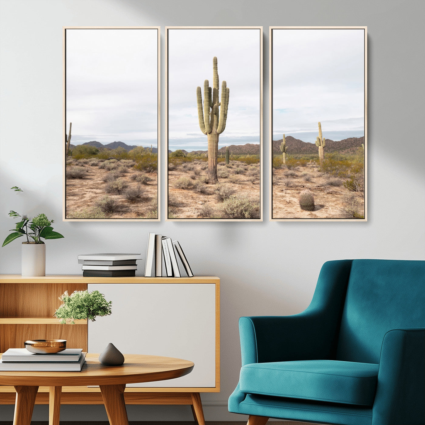 Canvas of a saguaro cactus in an earthy Sonoran desert landscape, ideal for Southwestern Boho or desert minimalism inspired home decor. 2/2