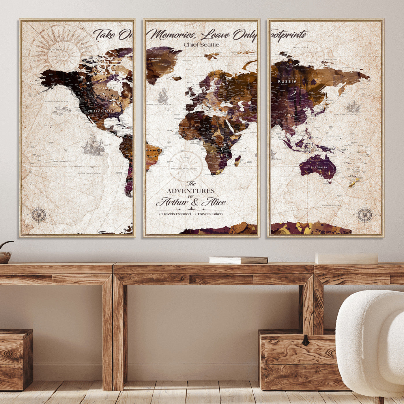 64869039-MGV-CV-36X24-Custom Push Pin World Map Wall Canvas Print – Personalized Travel Tracker with Pins – Framed Large Multi-Size Canvas for Home Office Decor