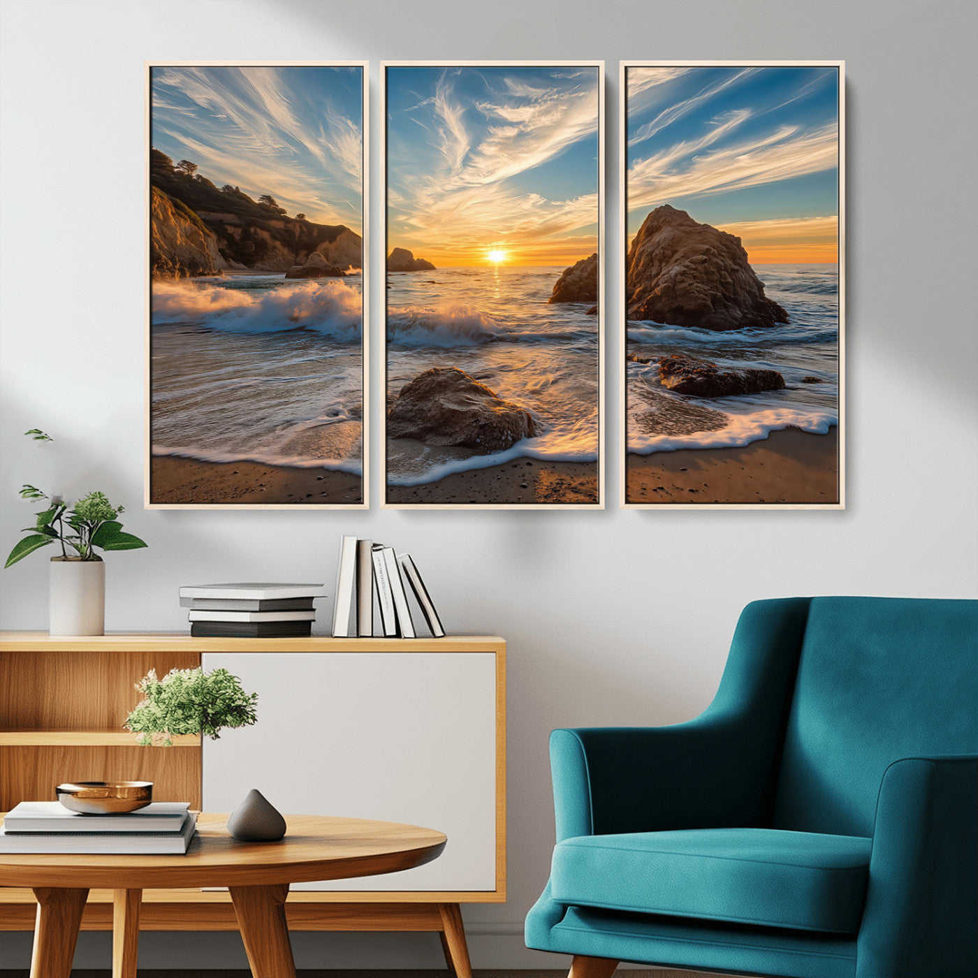 Rocky Ocean Sunset Wall Art Print, Seaside Canvas Wall Art, Dramatic Seascape Canvas Print for Coastal Modern Decor, Ocean Sunset Art Printing