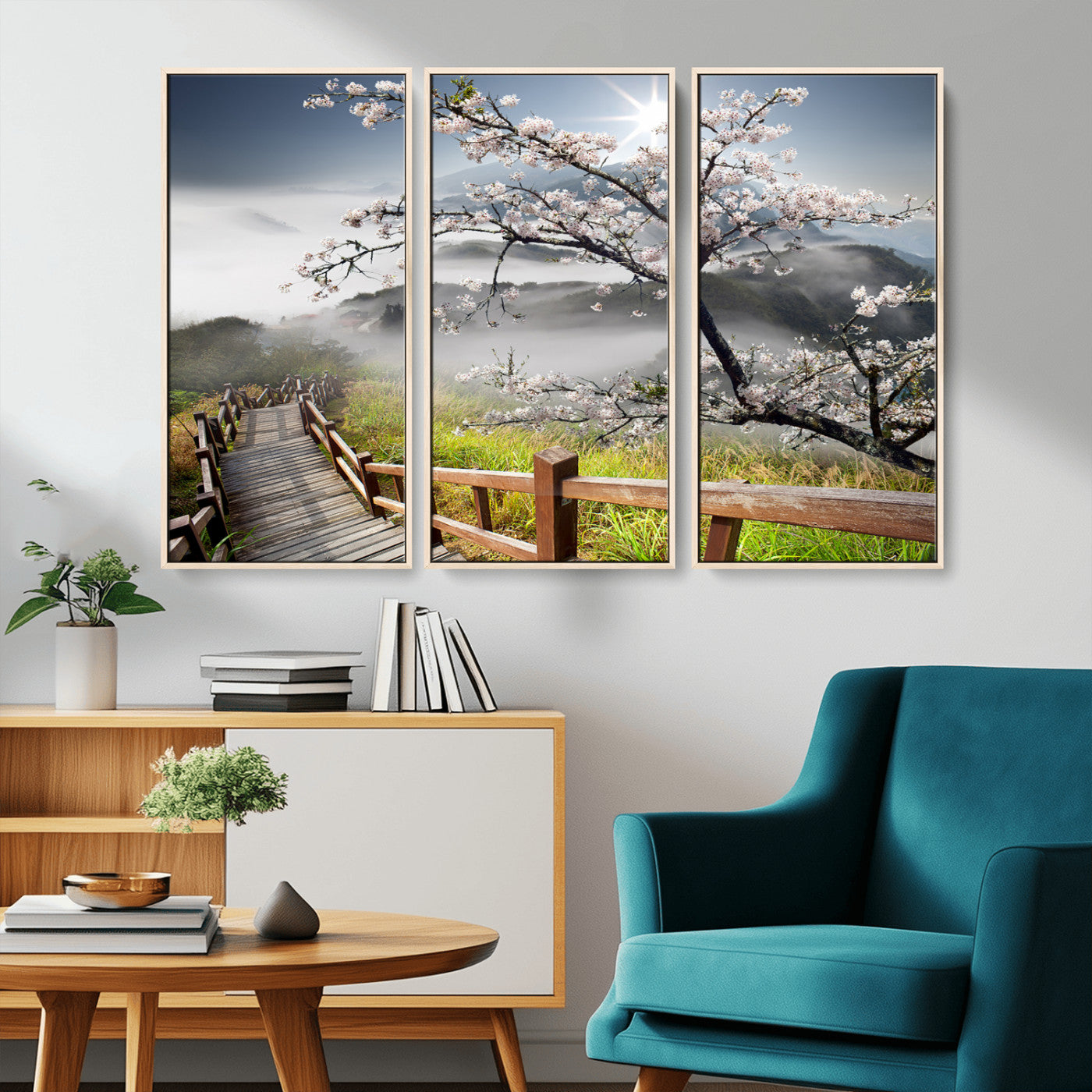 Sakura Cherry Blossom Pathway Canvas Wall Art – Tranquil Walk Through Blossoming Nature – Ready to Hang