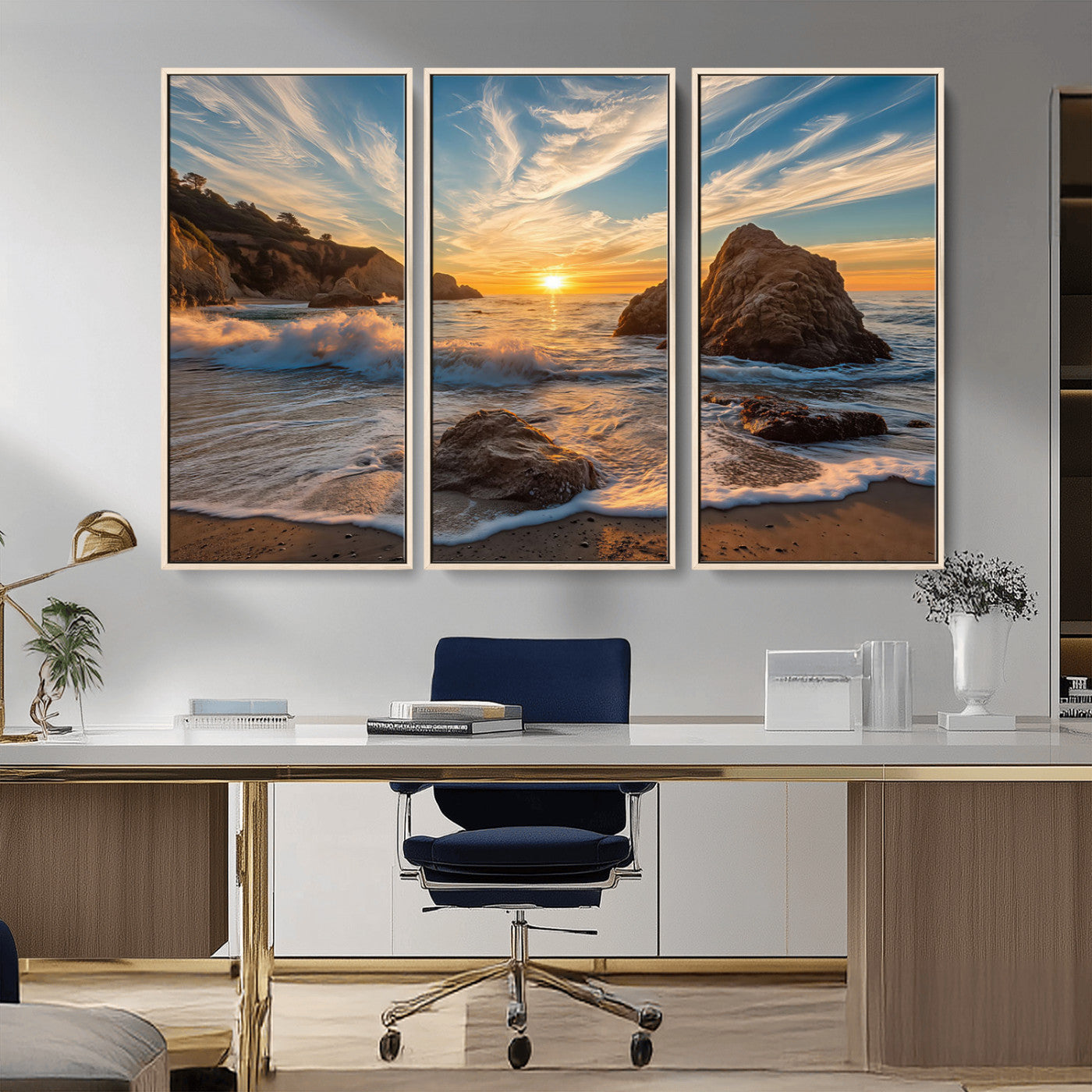 Rocky Ocean Sunset Wall Art Print, Seaside Canvas Wall Art, Dramatic Seascape Canvas Print for Coastal Modern Decor, Ocean Sunset Art Printing