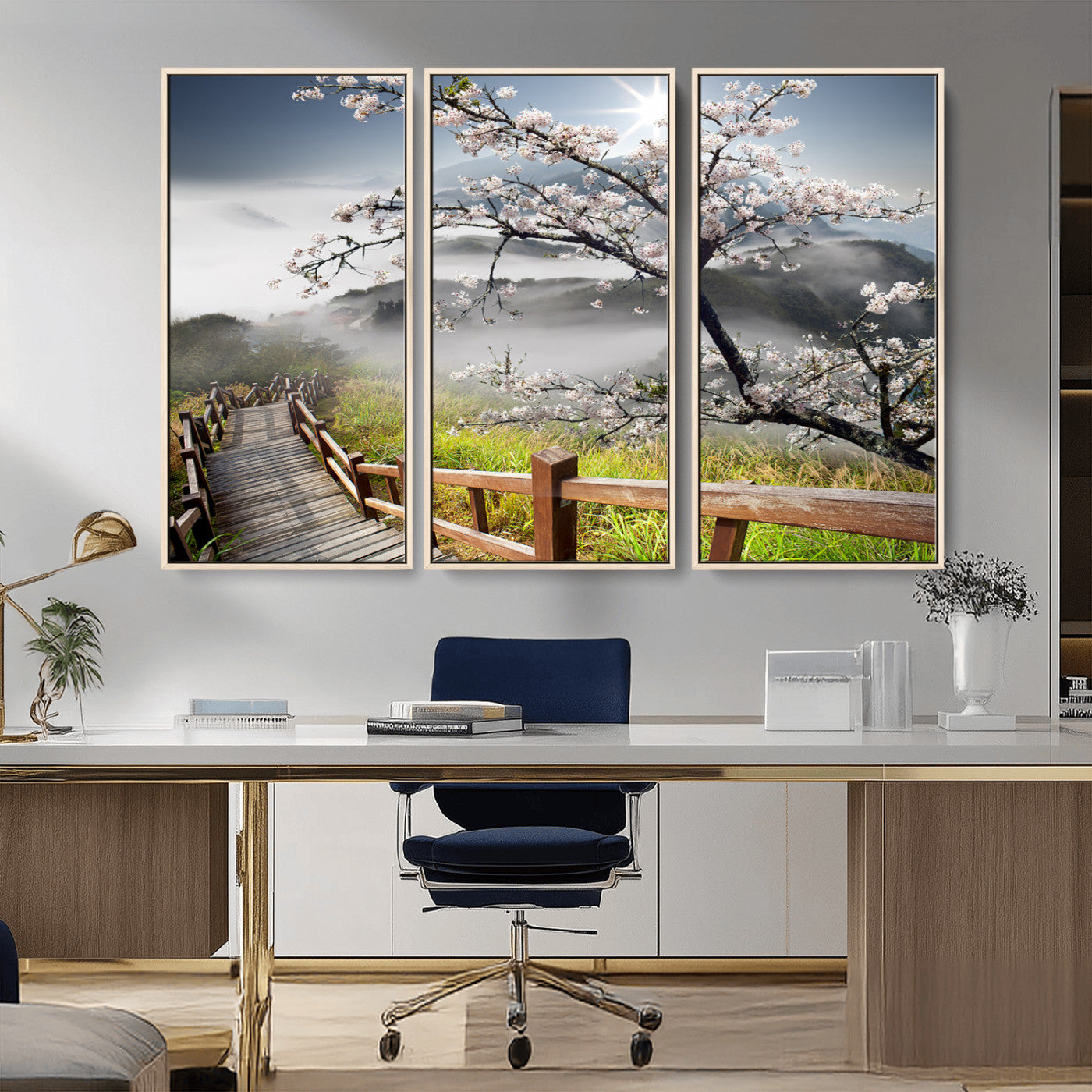 Sakura Cherry Blossom Pathway Canvas Wall Art – Tranquil Walk Through Blossoming Nature – Ready to Hang