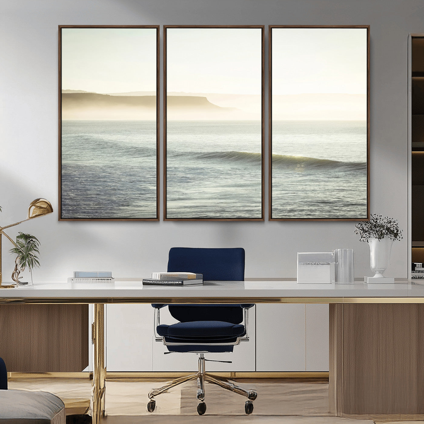Canvas of a misty ocean scene with coastal cliffs and soft neutral tones, ideal for Scandinavian coastal or minimalist nature-inspired home decor.