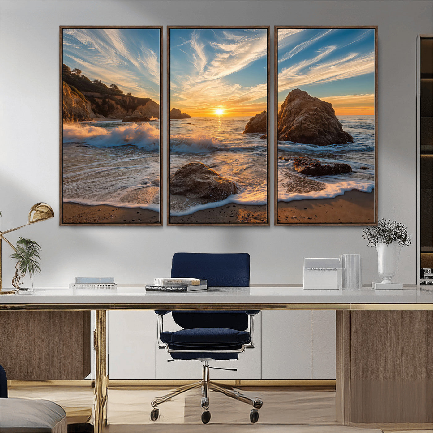 Rocky Ocean Sunset Wall Art Print, Seaside Canvas Wall Art, Dramatic Seascape Canvas Print for Coastal Modern Decor, Ocean Sunset Art Printing