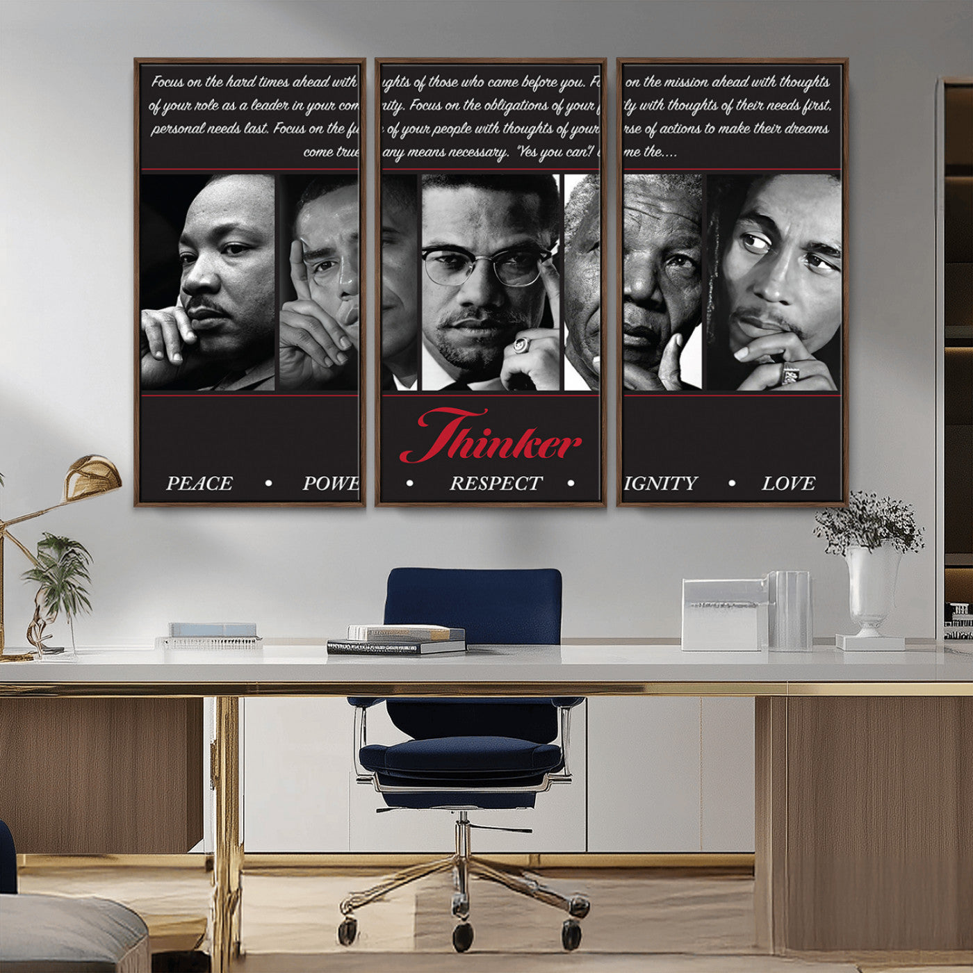 Monochrome canvas of iconic Black leaders with a powerful quote, perfect for modern spaces with a cultural or motivational theme.