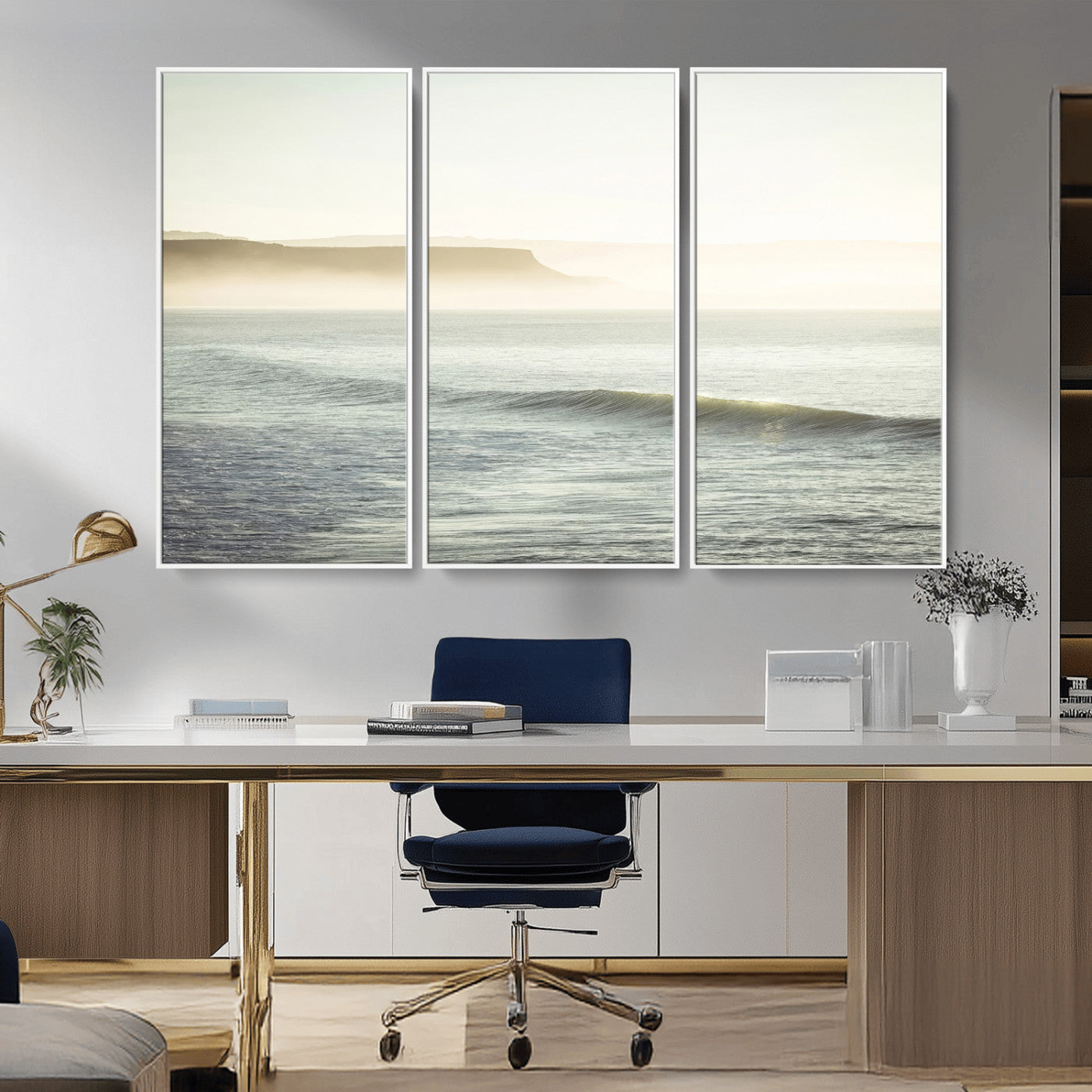 Canvas of a misty ocean scene with coastal cliffs and soft neutral tones, ideal for Scandinavian coastal or minimalist nature-inspired home decor.