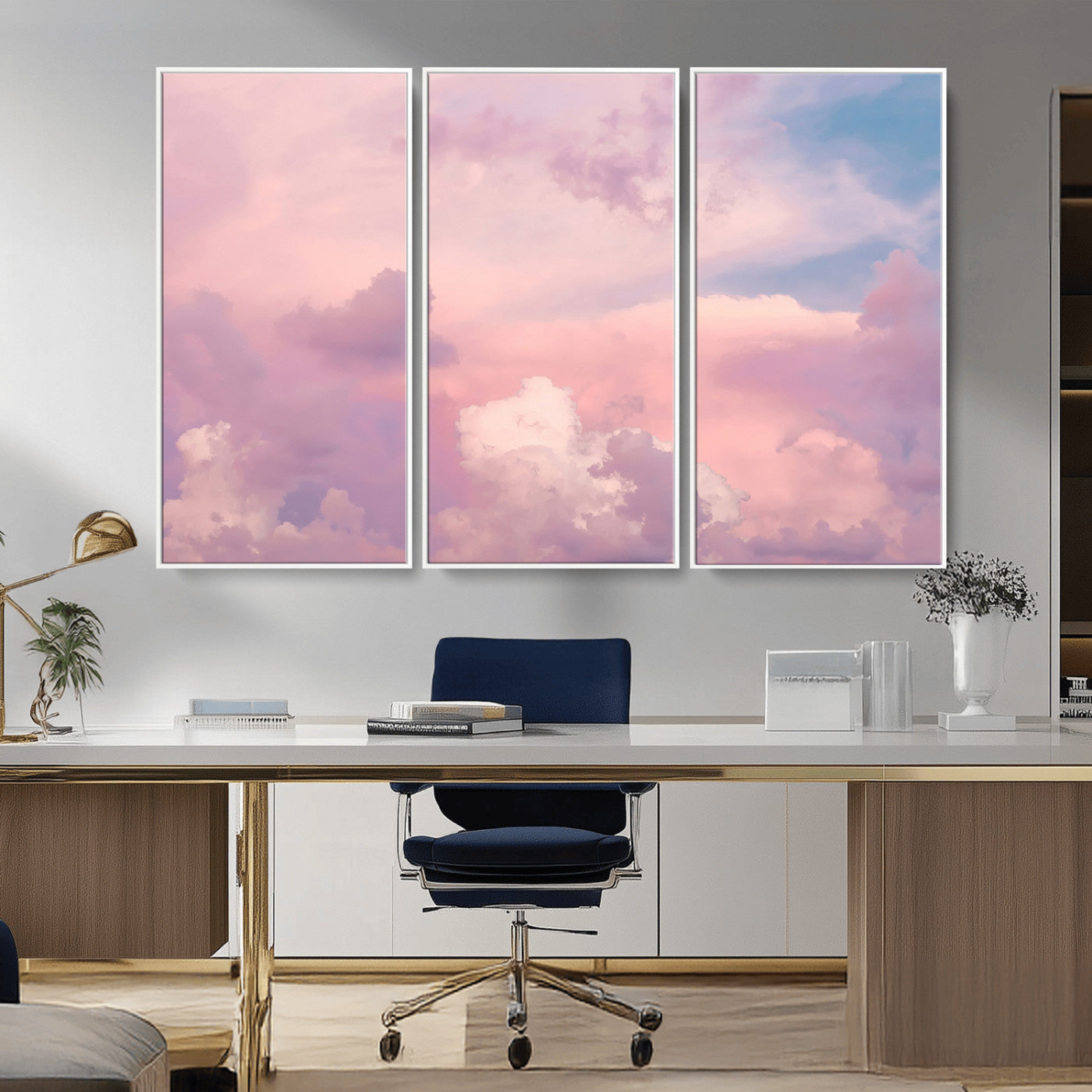 Soft pastel-colored clouds in shades of pink, purple, and blue, creating a dreamy and serene sky perfect for a calming decor touch.