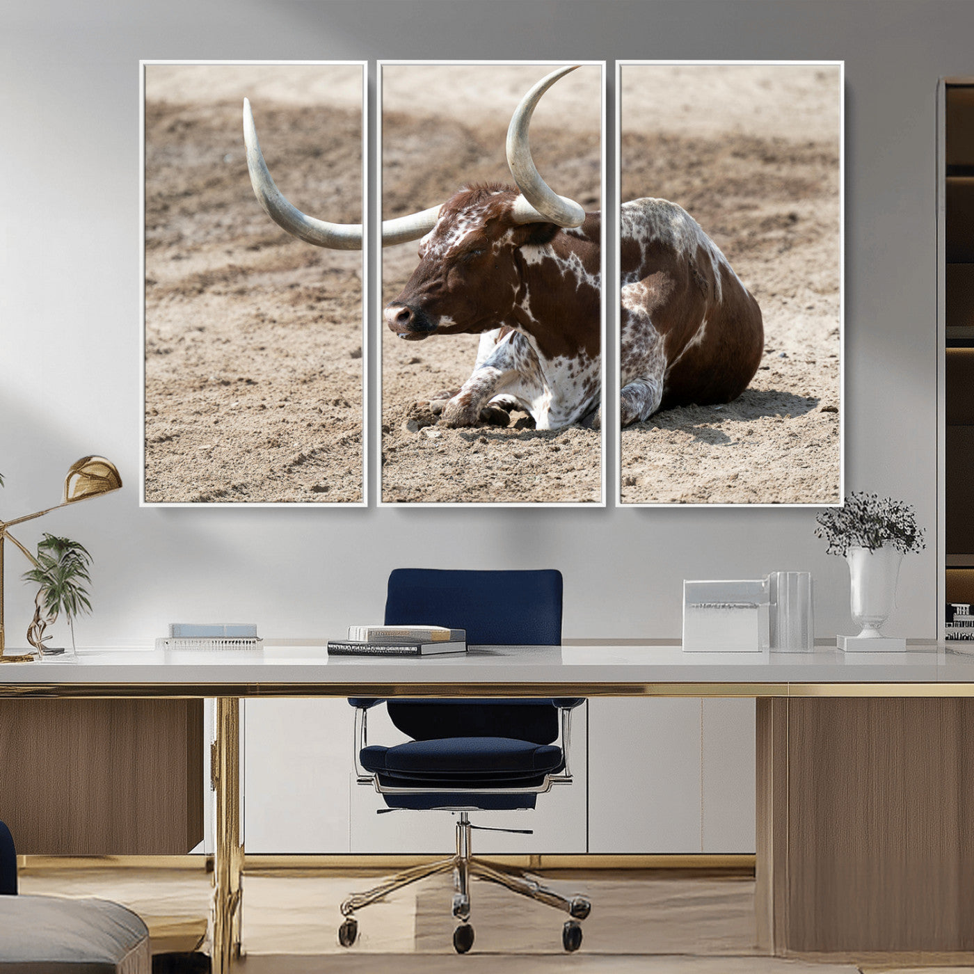 Texas Longhorn Wall Art Canvas Print, Framed Country Living Art Picture Print, Farmhouse Aesthetic Perfect Western Rustic Decor Artwork