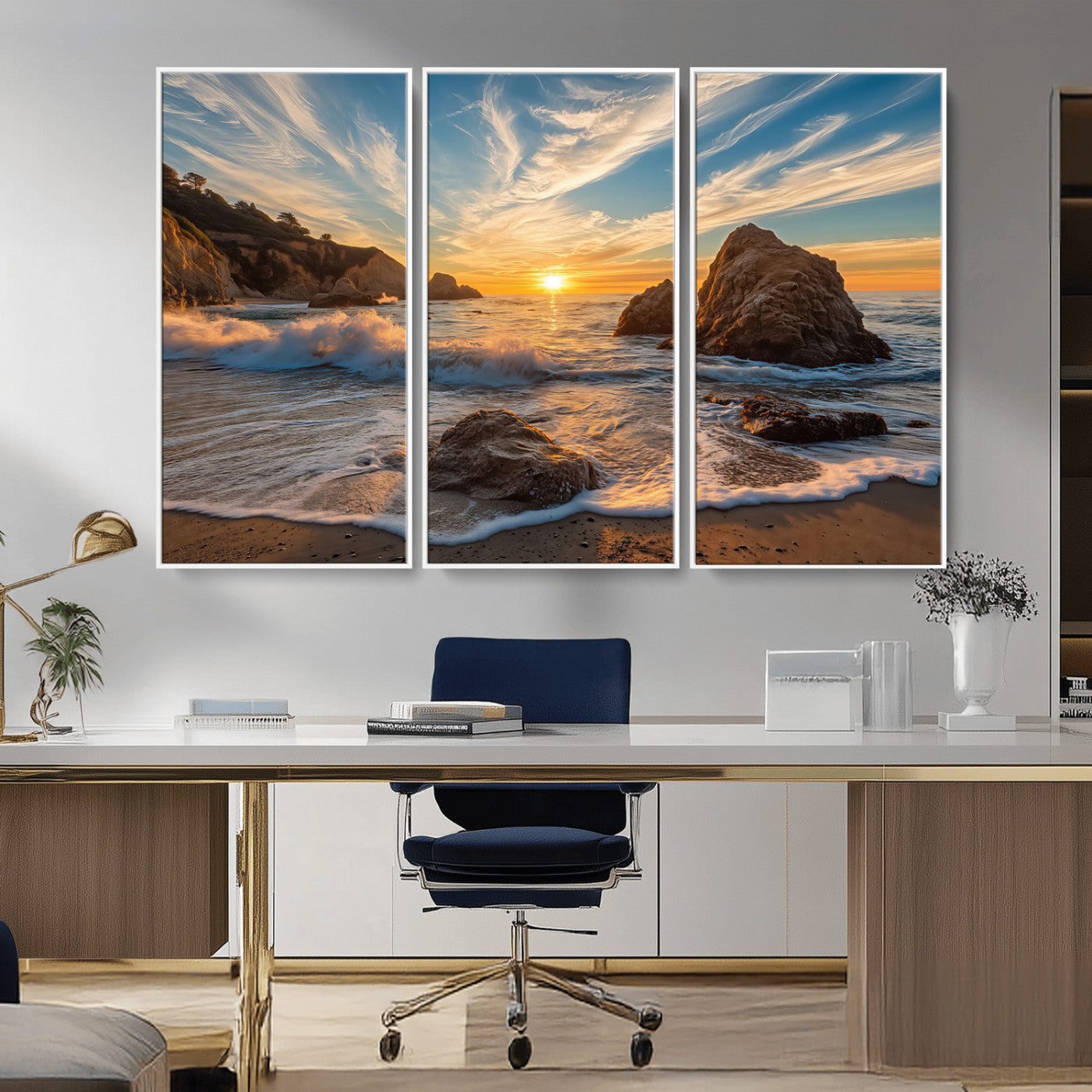 Rocky Ocean Sunset Wall Art Print, Seaside Canvas Wall Art, Dramatic Seascape Canvas Print for Coastal Modern Decor, Ocean Sunset Art Printing