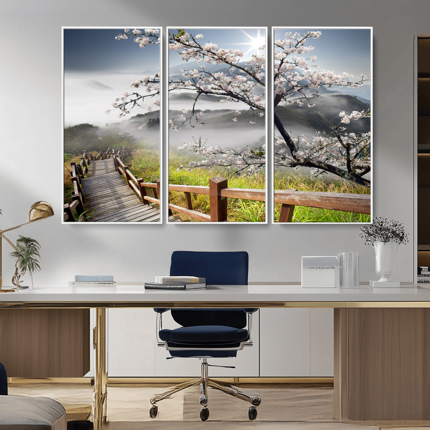 Sakura Cherry Blossom Pathway Canvas Wall Art – Tranquil Walk Through Blossoming Nature – Ready to Hang
