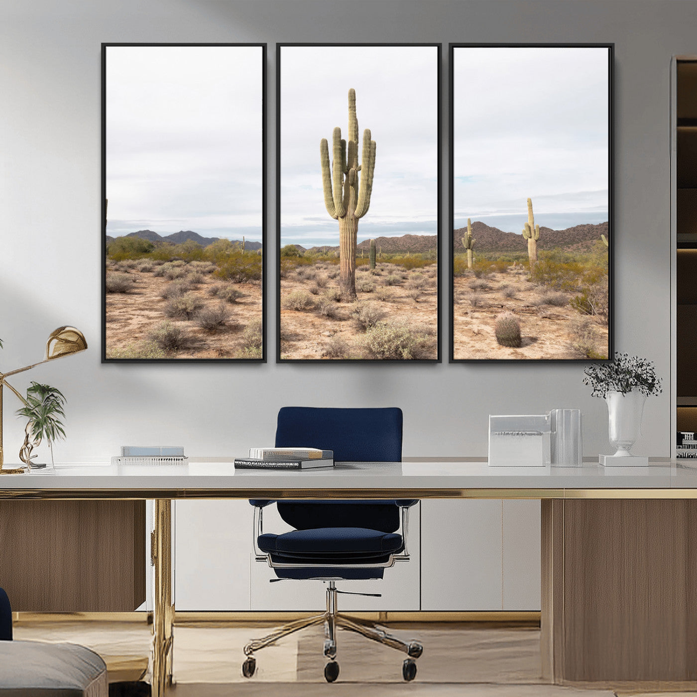 Canvas of a saguaro cactus in an earthy Sonoran desert landscape, ideal for Southwestern Boho or desert minimalism inspired home decor. 2/2
