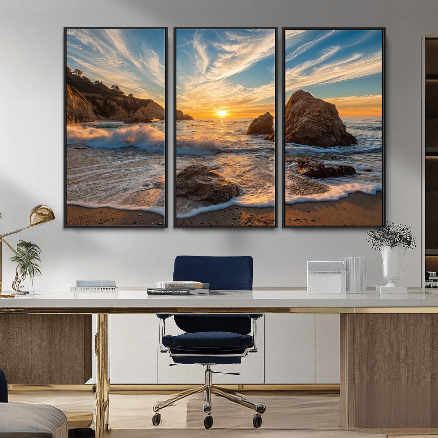 Rocky Ocean Sunset Wall Art Print, Seaside Canvas Wall Art, Dramatic Seascape Canvas Print for Coastal Modern Decor, Ocean Sunset Art Printing