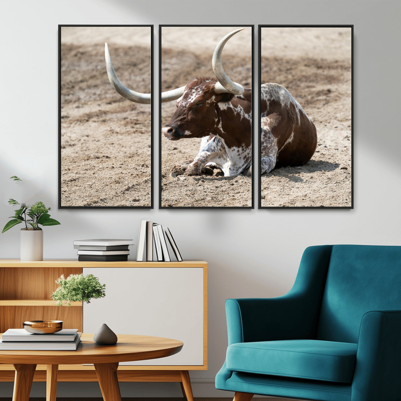Texas Longhorn Wall Art Canvas Print, Framed Country Living Art Picture Print, Farmhouse Aesthetic Perfect Western Rustic Decor Artwork