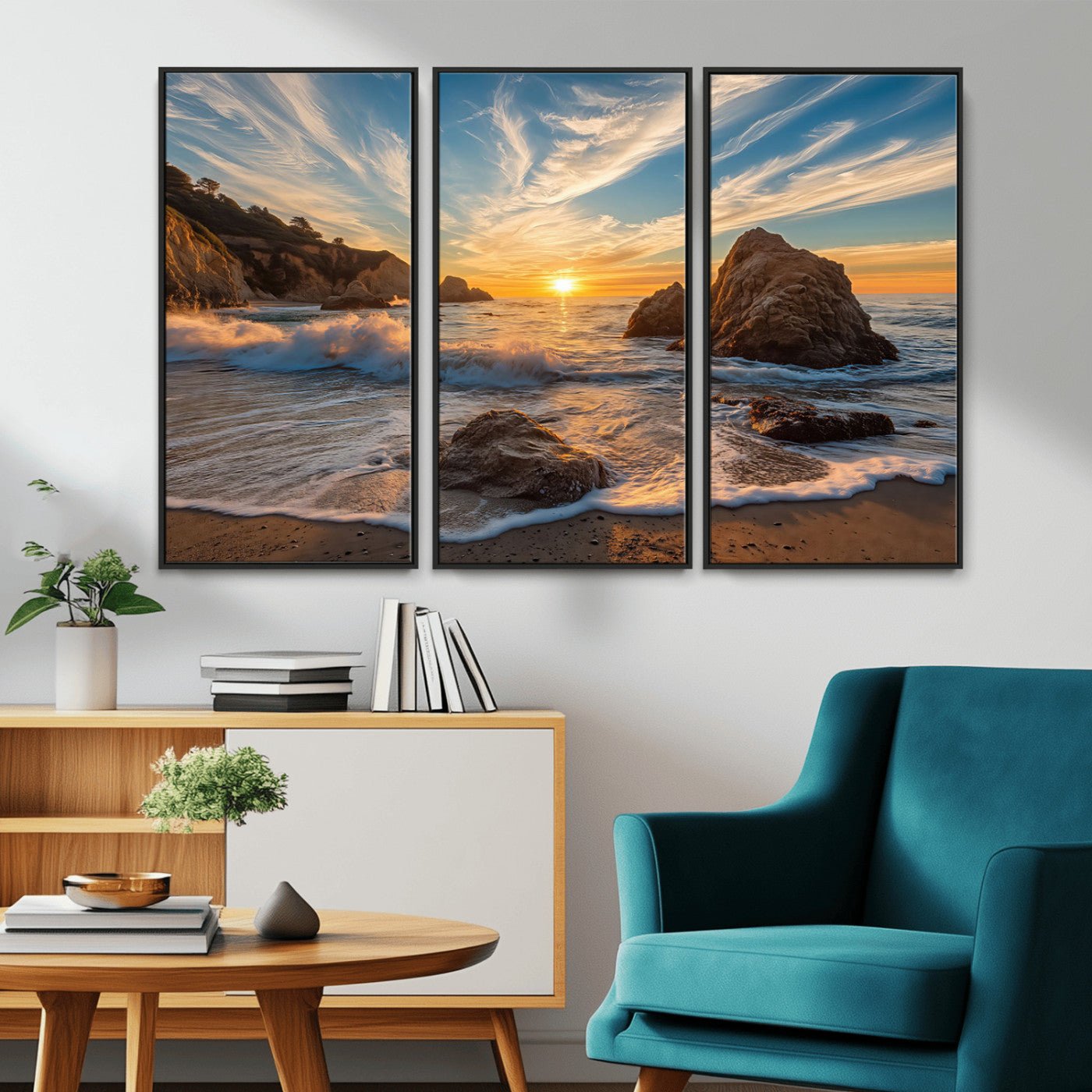 Rocky Ocean Sunset Wall Art Print, Seaside Canvas Wall Art, Dramatic Seascape Canvas Print for Coastal Modern Decor, Ocean Sunset Art Printing