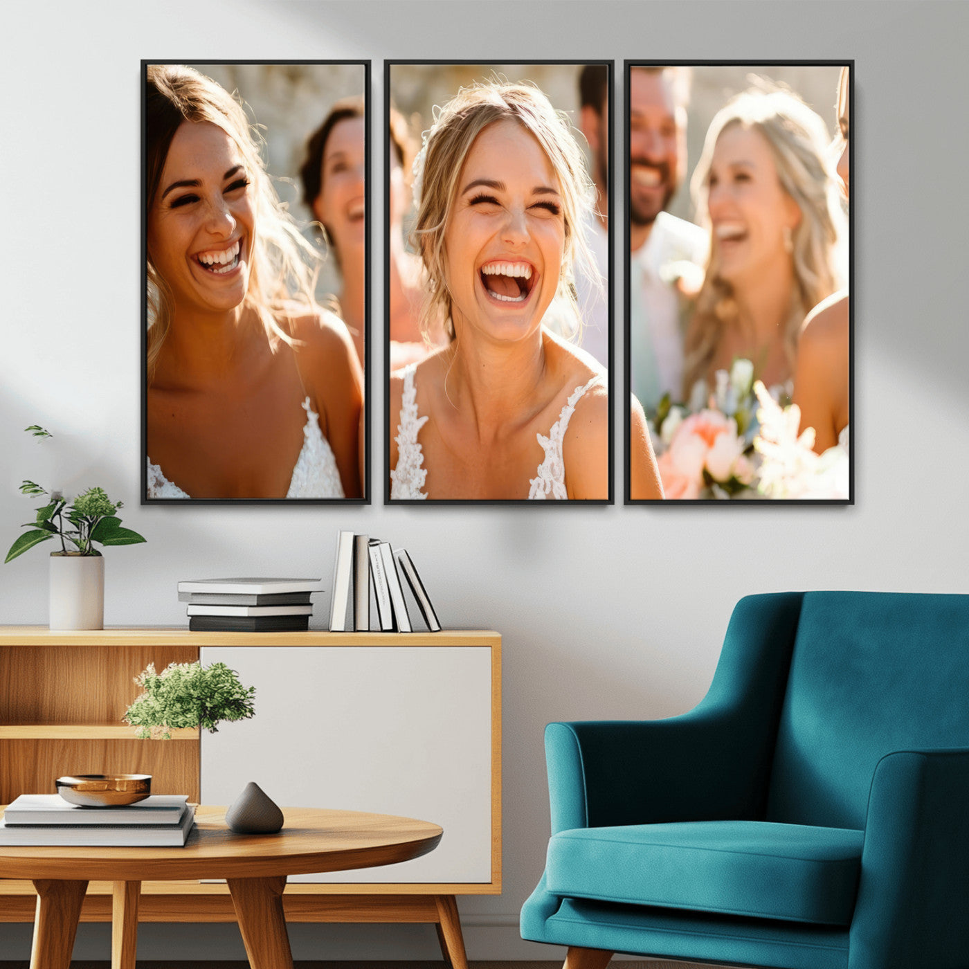 MGV-FC-48X32-3P - Joyful Wedding Wall Art – Laughing Bride and Bridesmaids Canvas Print, Romantic Celebration Photography Decor for Bedroom, Living Room, or Wedding Gift