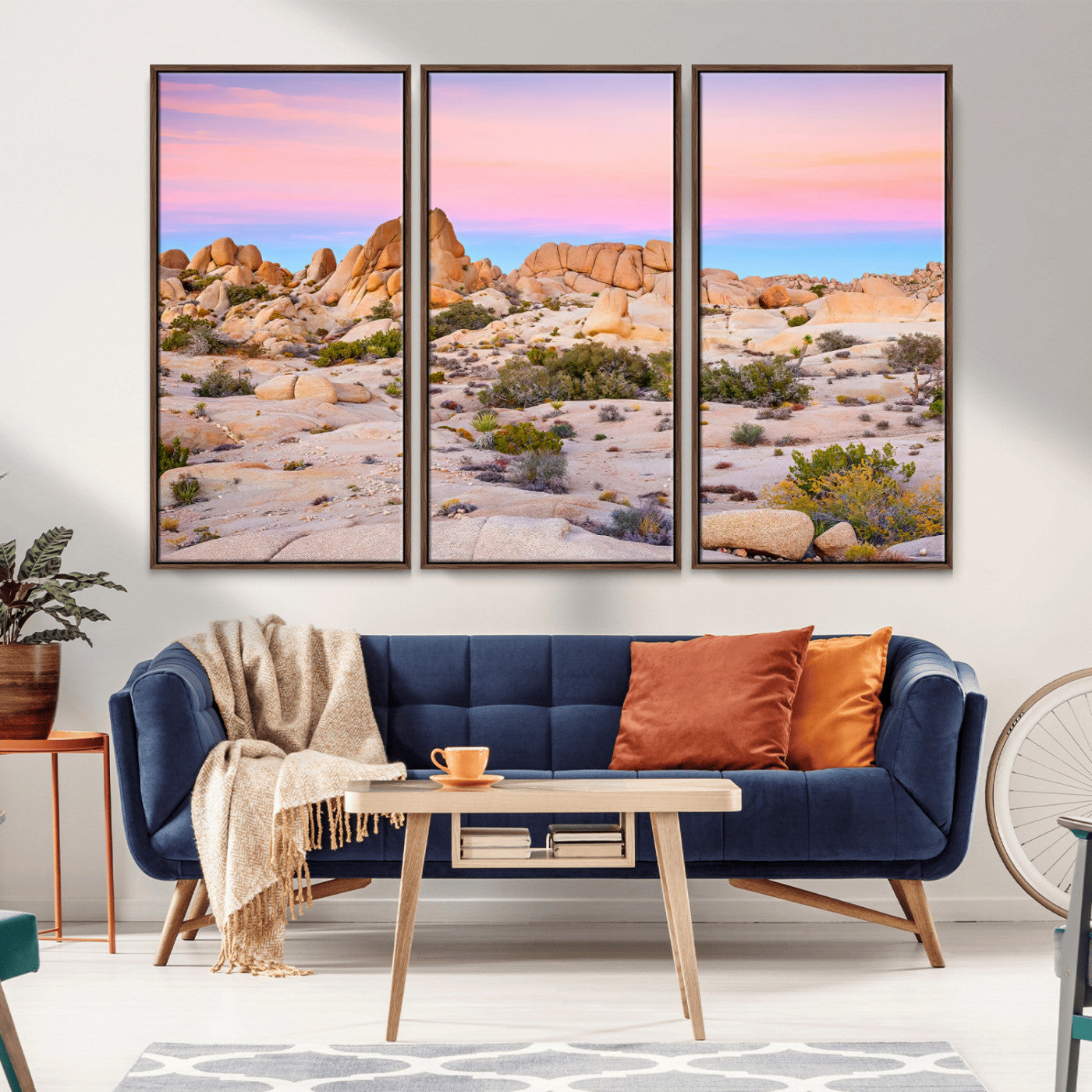A breathtaking desert landscape featuring rugged rock formations under a vibrant pastel sunset sky, capturing the warmth and serenity of a Southwestern wilderness.