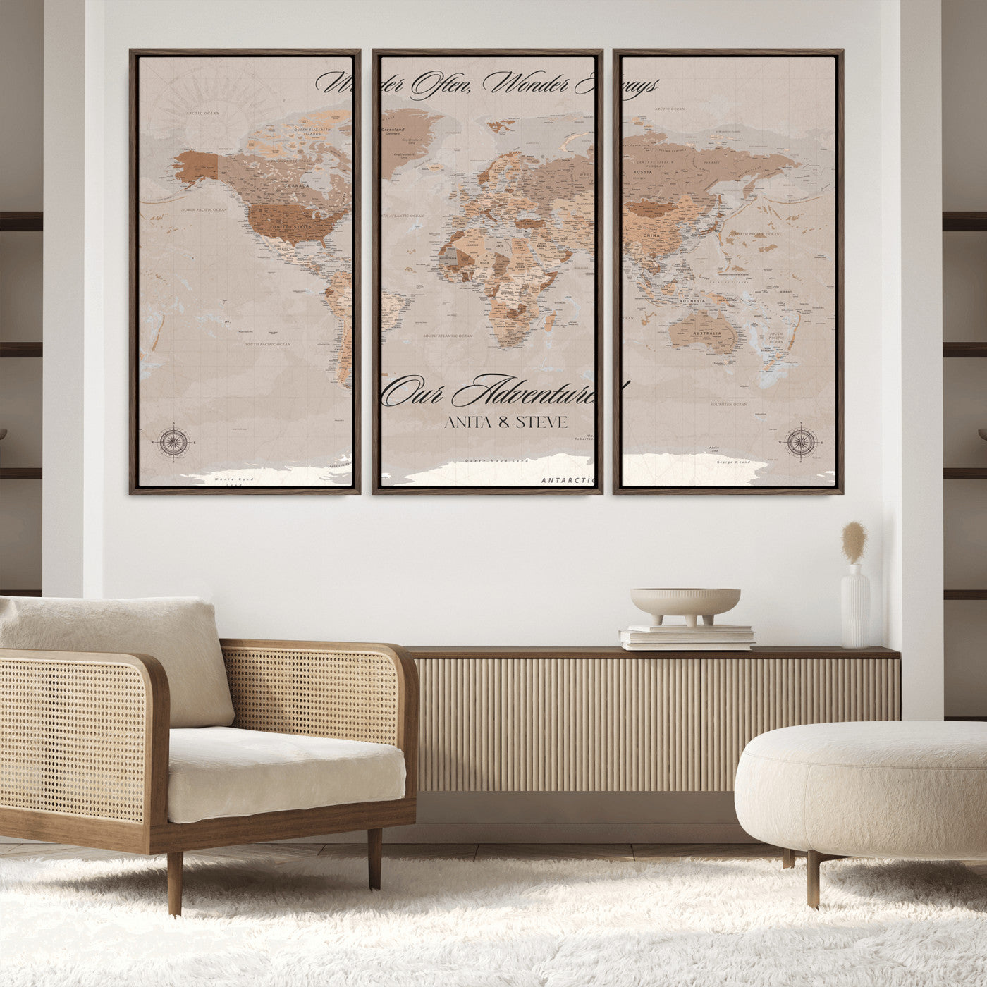 95243244-MGV-FC-48X32-3P_Walnut-Custom Push Pin World Map Wall Canvas Print – Personalized Map for Travel Lovers - Large Personalized Gift for Home Office Decor