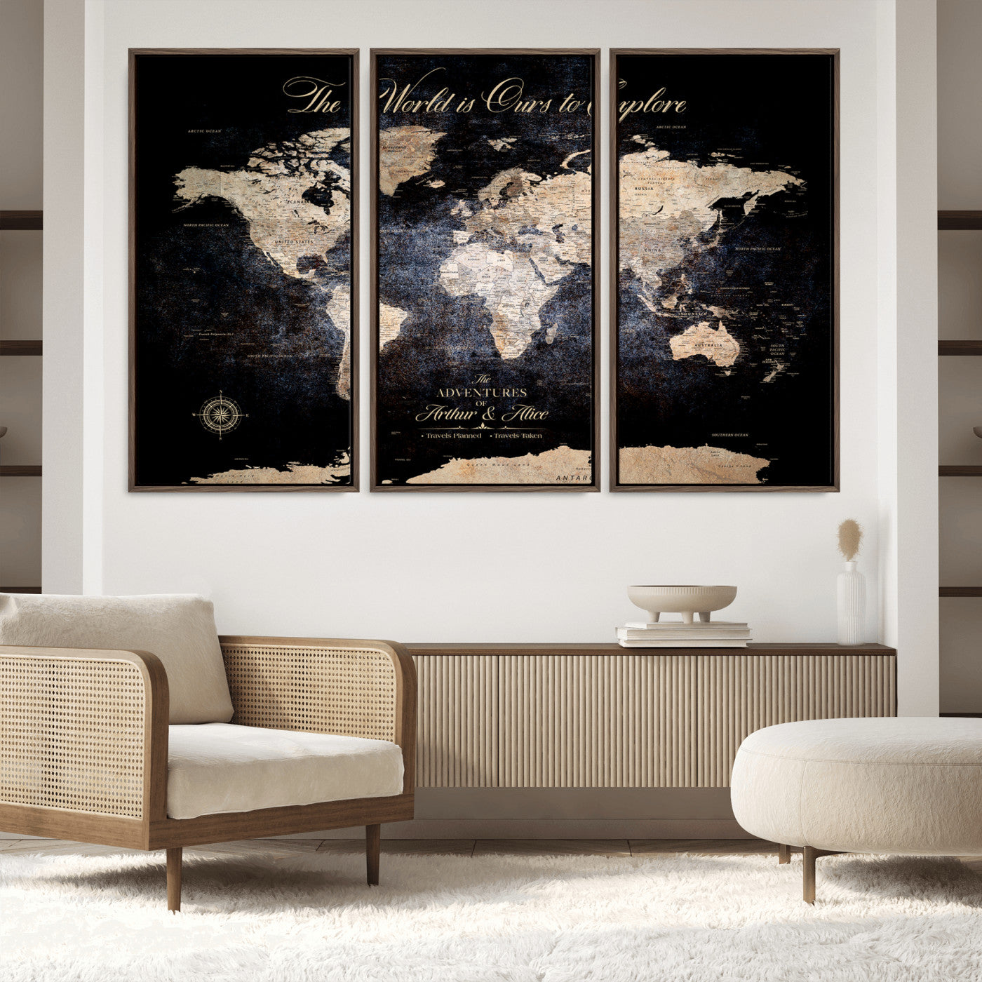 '-Customize Push Pin World Map Wall Canvas Print, Personalized Travel Tracker with Pins, Framed Large Canvas for Home Office Decor - H37