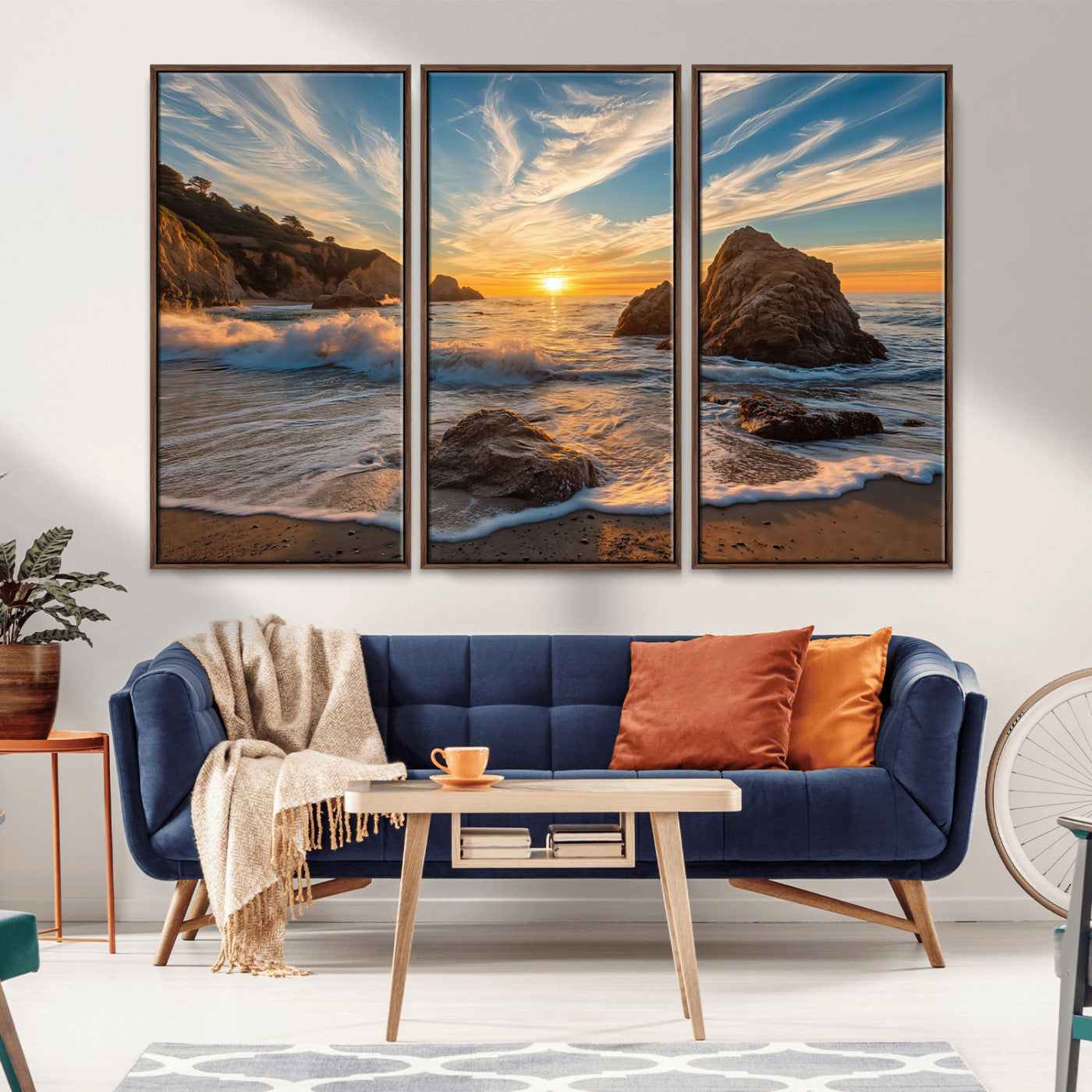 Rocky Ocean Sunset Wall Art Print, Seaside Canvas Wall Art, Dramatic Seascape Canvas Print for Coastal Modern Decor, Ocean Sunset Art Printing
