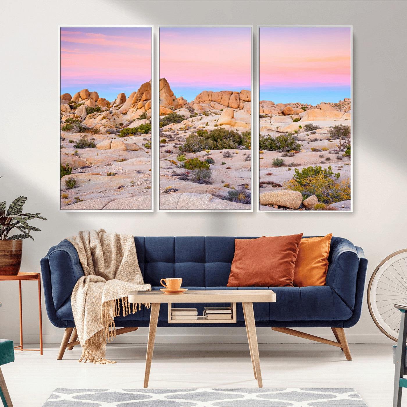 A breathtaking desert landscape featuring rugged rock formations under a vibrant pastel sunset sky, capturing the warmth and serenity of a Southwestern wilderness.