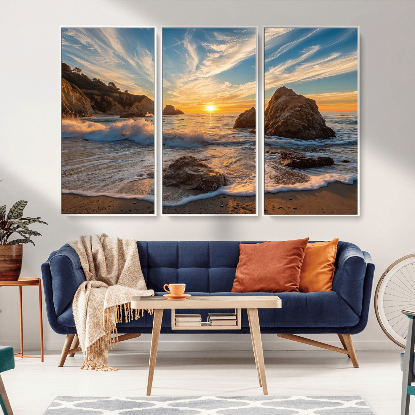 Rocky Ocean Sunset Wall Art Print, Seaside Canvas Wall Art, Dramatic Seascape Canvas Print for Coastal Modern Decor, Ocean Sunset Art Printing