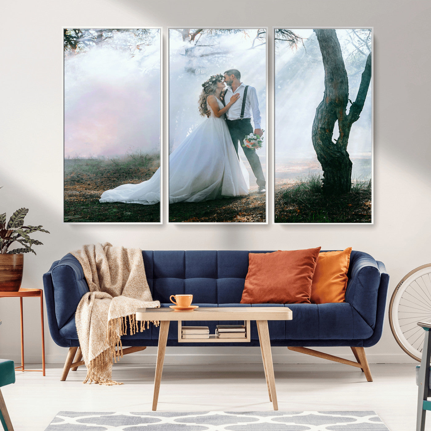 MGV-FC-48X32-3P - Forest Wedding Wall Art – Romantic Bride and Groom Canvas Print, Enchanted Woodland Photography Decor for Bedroom, Living Room, or Wedding Gift