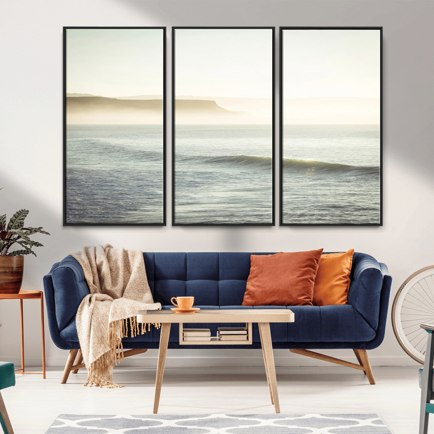 Canvas of a misty ocean scene with coastal cliffs and soft neutral tones, ideal for Scandinavian coastal or minimalist nature-inspired home decor.